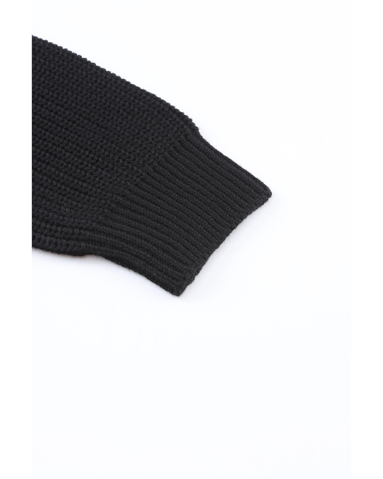 V539-AZEXDC2723165-2-L-202508291305-04 Black Ribbed Knit V Neck Sweater - L - Image 5