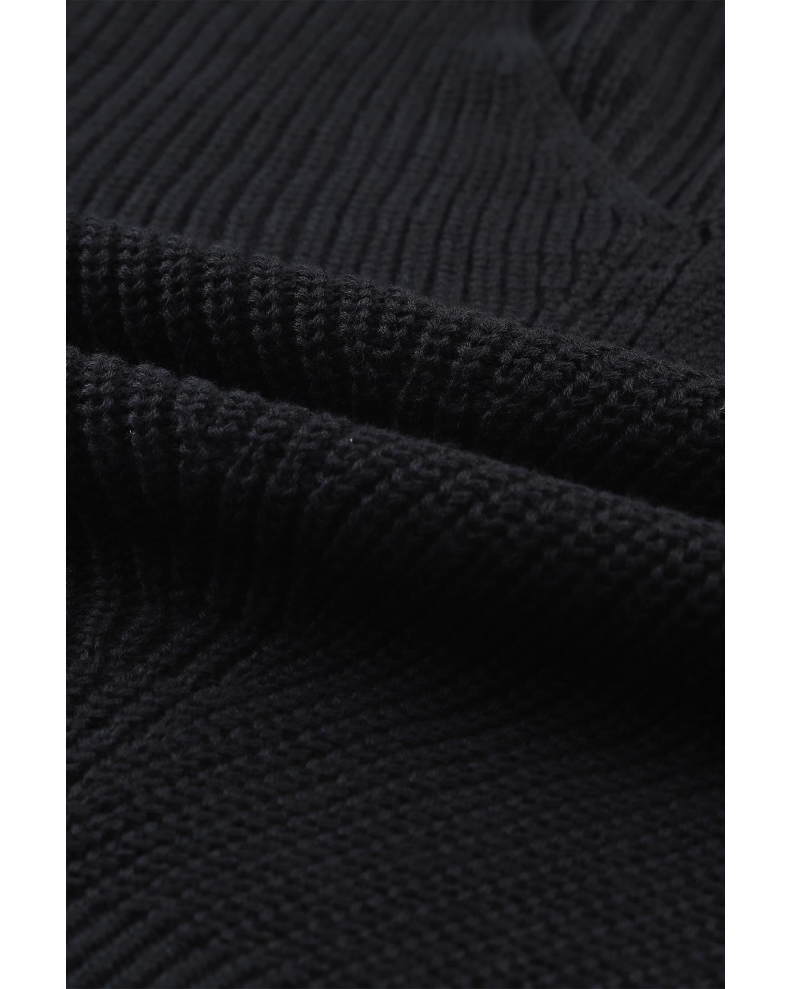 V539-AZEXDC2723165-2-L-202508291305-06 Black Ribbed Knit V Neck Sweater - L - Image 7