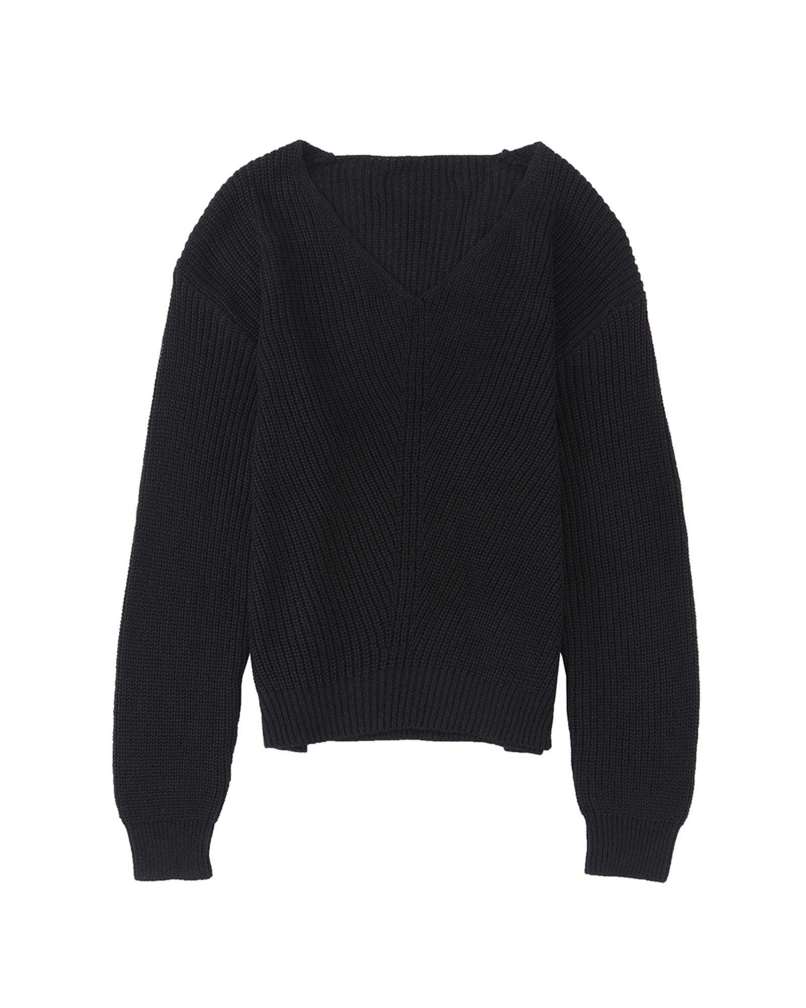 V539-AZEXDC2723165-2-L-202508291305-07 Black Ribbed Knit V Neck Sweater - L - Image 8