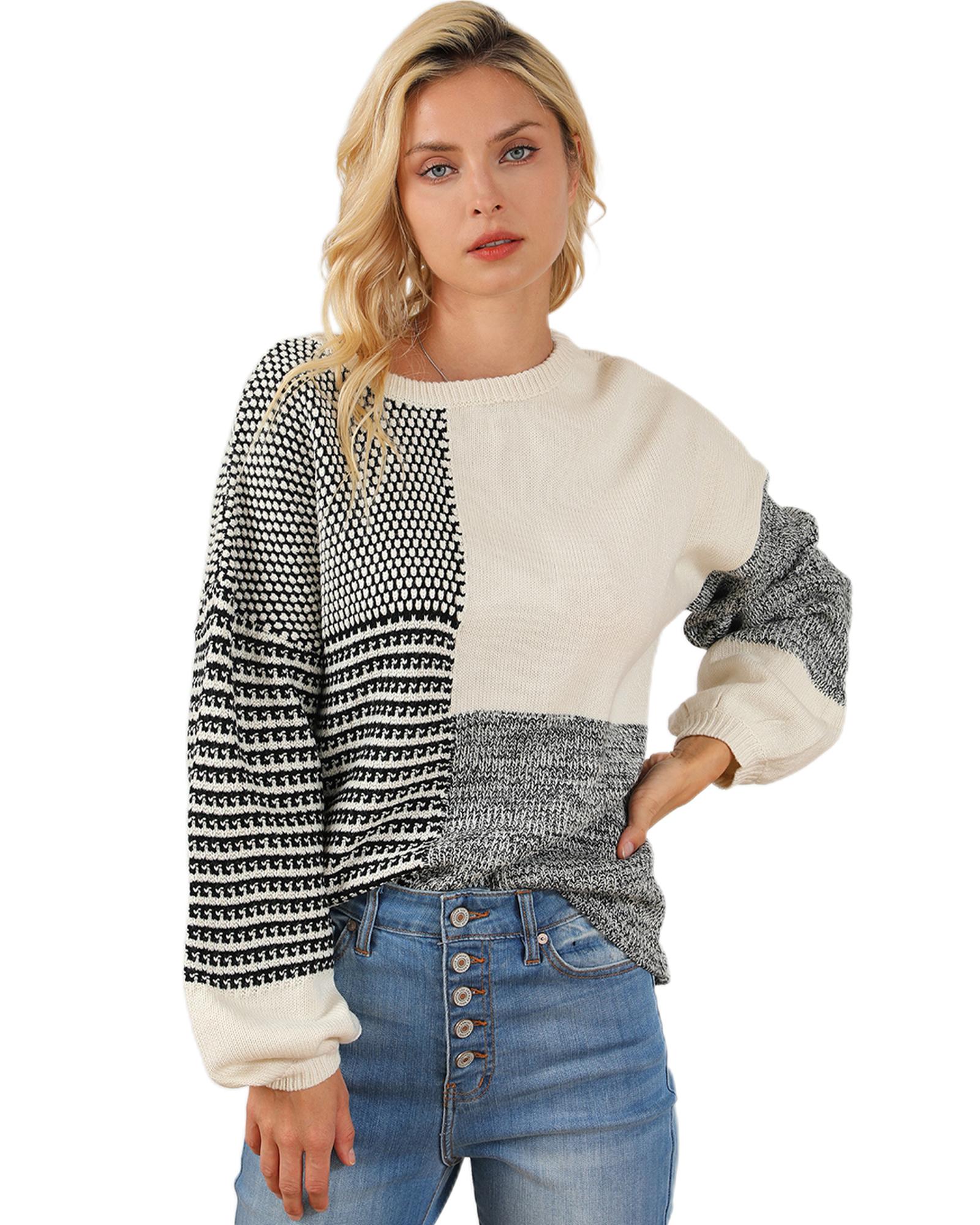 V539-AZEXDC2723462-2-L-202506132341-03 Black Neutral Colorblock Tie Back Sweater - L - Image 4