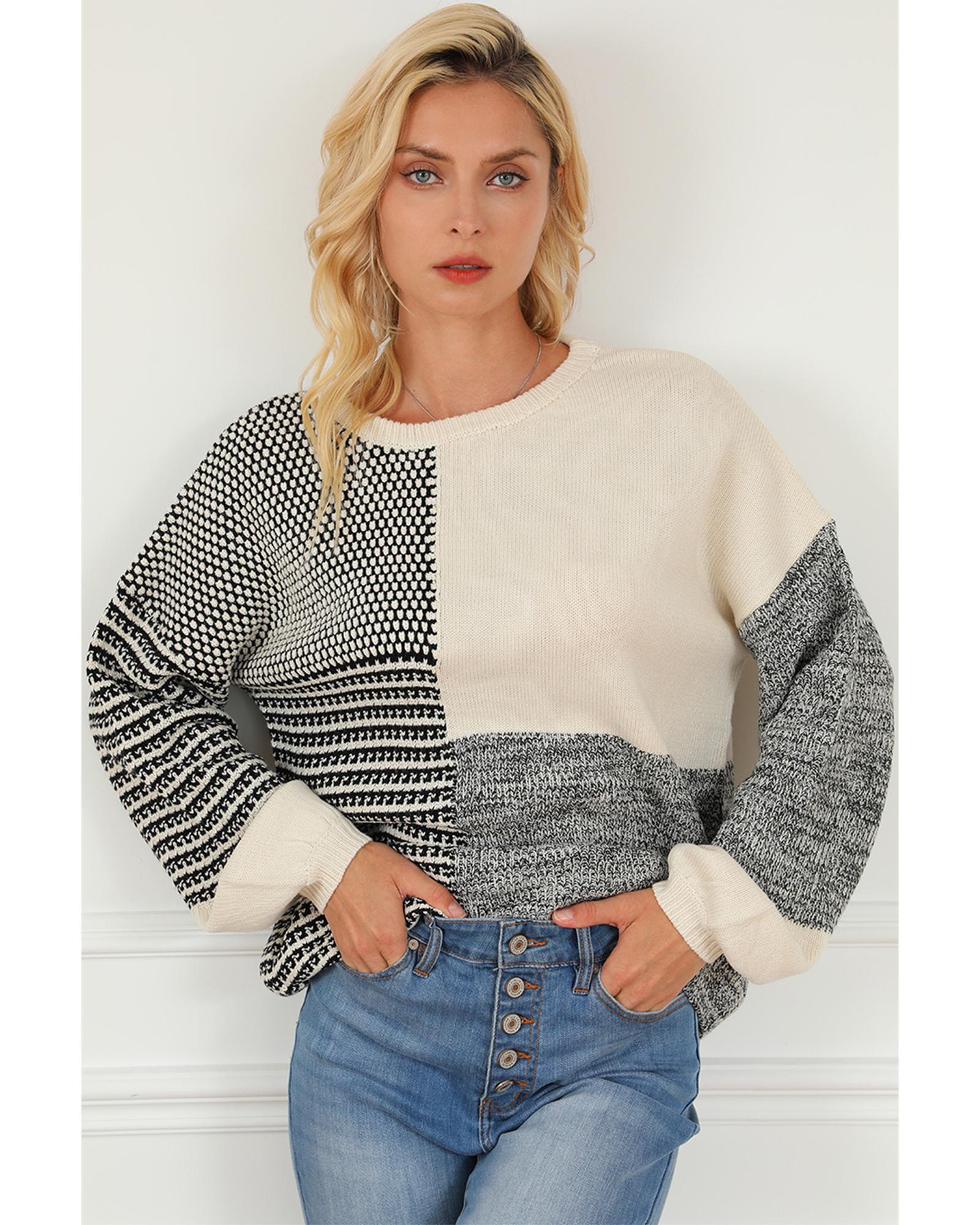 V539-AZEXDC2723462-2-L-202506132341-06 Black Neutral Colorblock Tie Back Sweater - L - Image 7