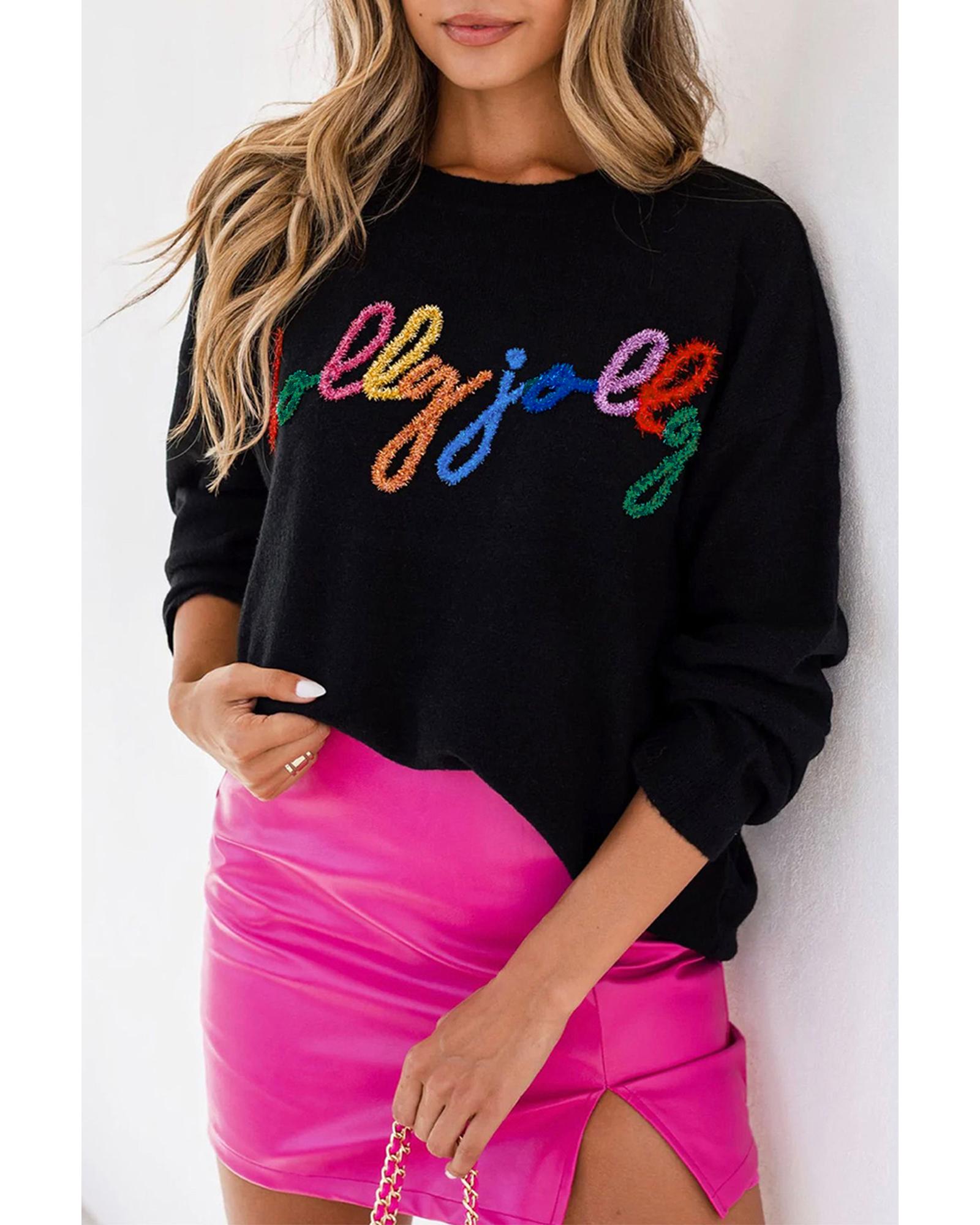 V539-AZEXDC2723655-2-L-202508281210-02 Black Holly Jolly Round Neck Casual Sweater - L - Image 3