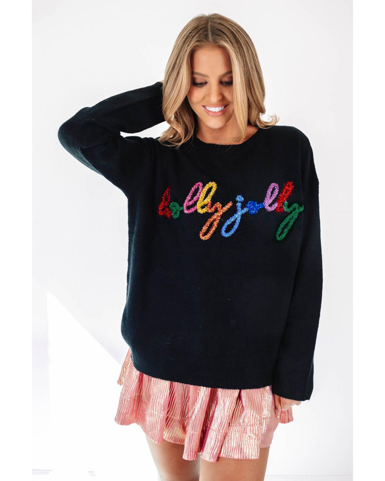 V539-AZEXDC2723655-2-L-202508281210-03 Black Holly Jolly Round Neck Casual Sweater - L - Image 4