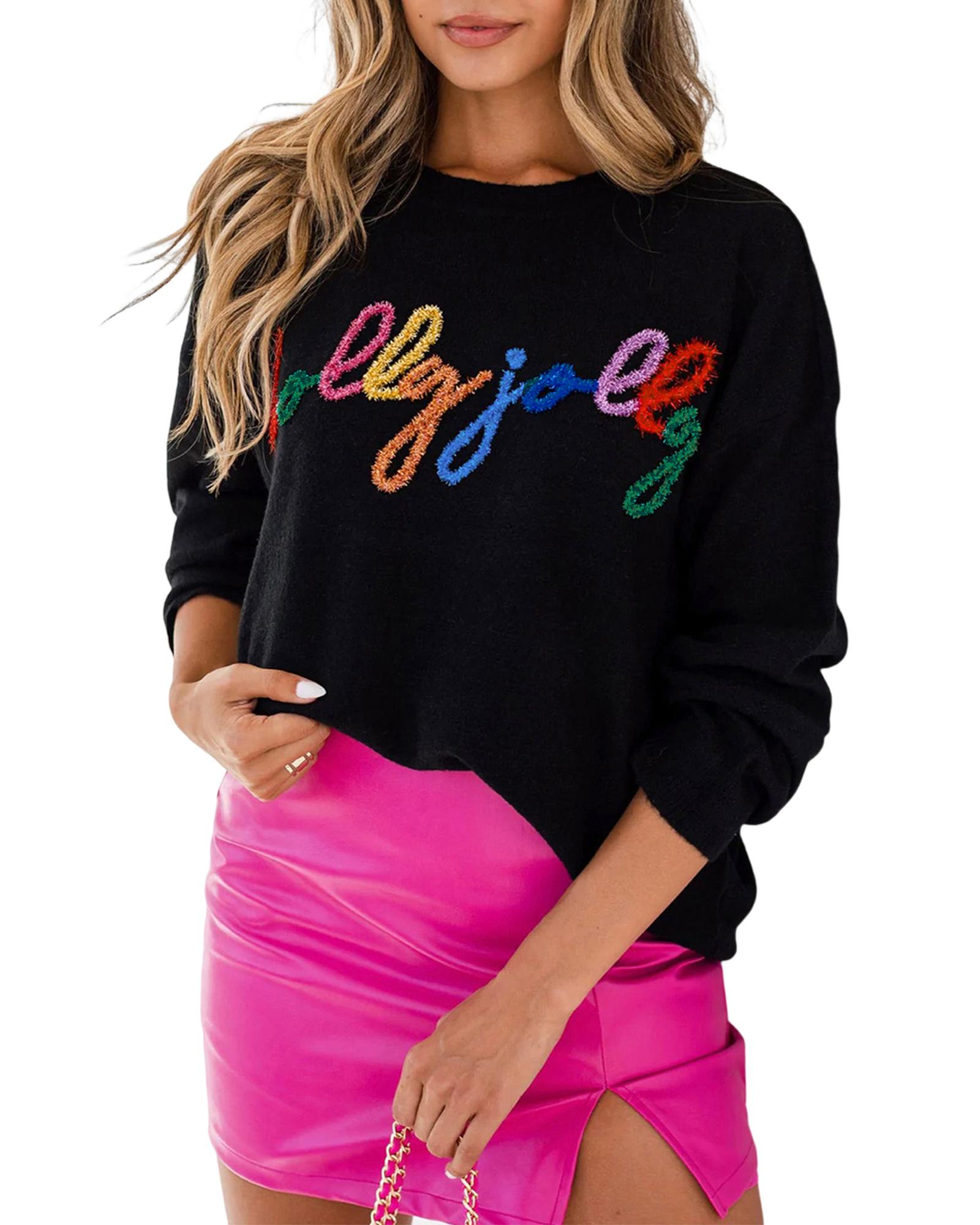 V539-AZEXDC2723655-2-S-202506140048-01 Black Holly Jolly Round Neck Casual Sweater - S - Image 2