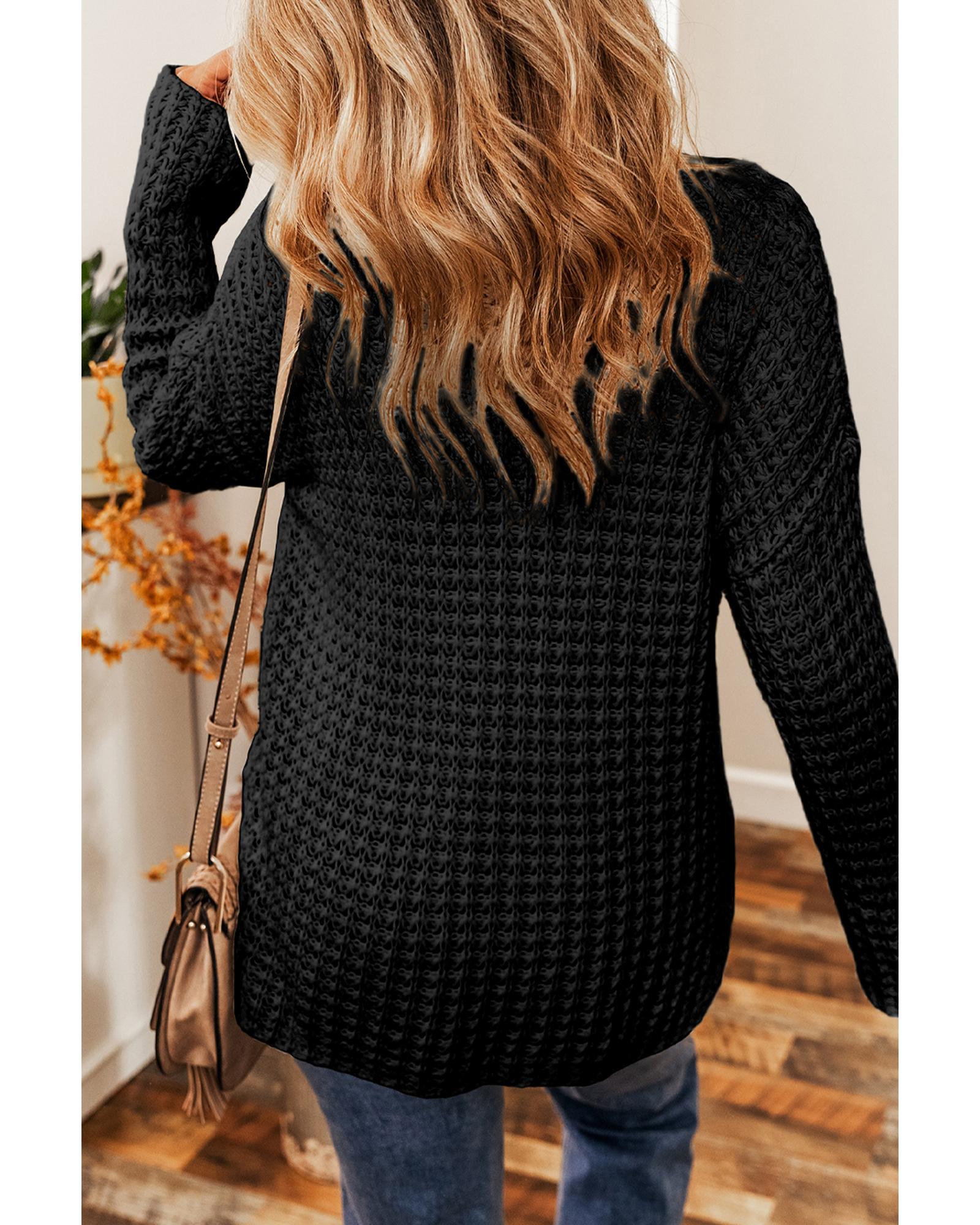 V539-AZEXDC2724017-P2-XL-202508282115-03 Black Hollow-out Crochet V Neck Sweater - XL - Image 4