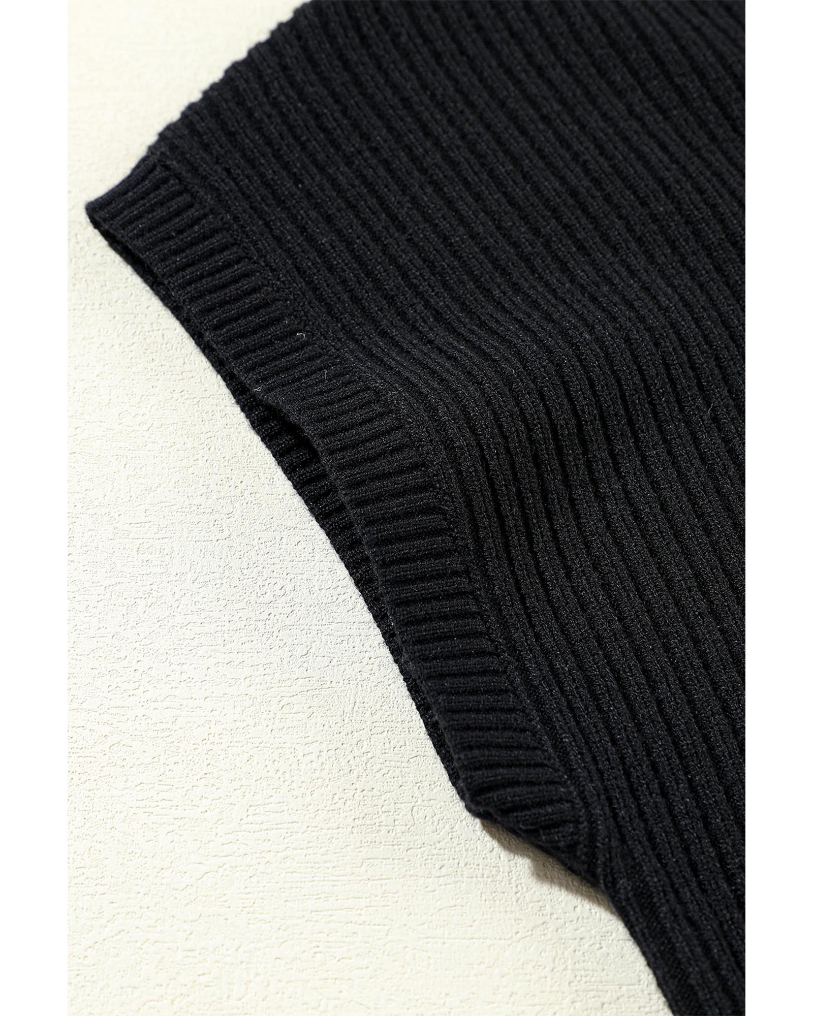 V539-AZEXDC2724250-P2-M-202508280535-01 Black Patch Pocket Ribbed Knit Short Sleeve Sweater - M - Image 2