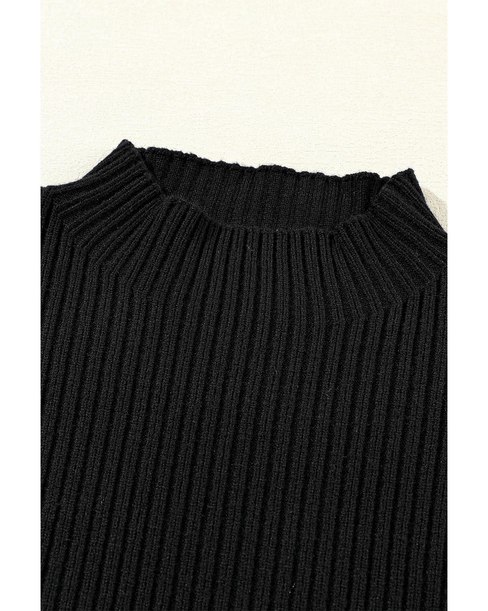 V539-AZEXDC2724250-P2-XL-202508280650-01 Black Patch Pocket Ribbed Knit Short Sleeve Sweater - XL - Image 2