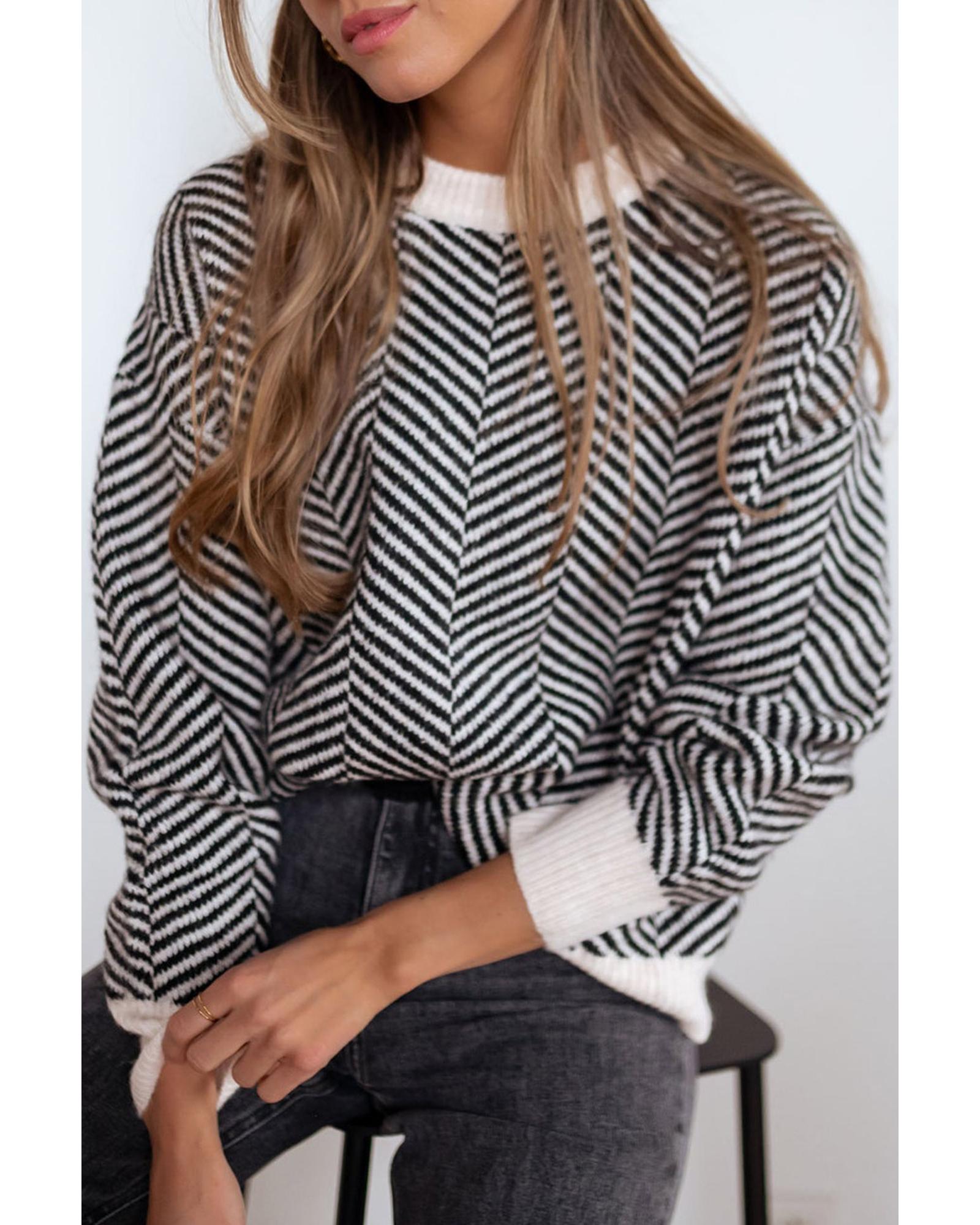 V539-AZEXDC2724829-P2-L-202508280730-04 Black Contrast Edge Crew Neck Drop Shoulder Sweater - L - Image 5