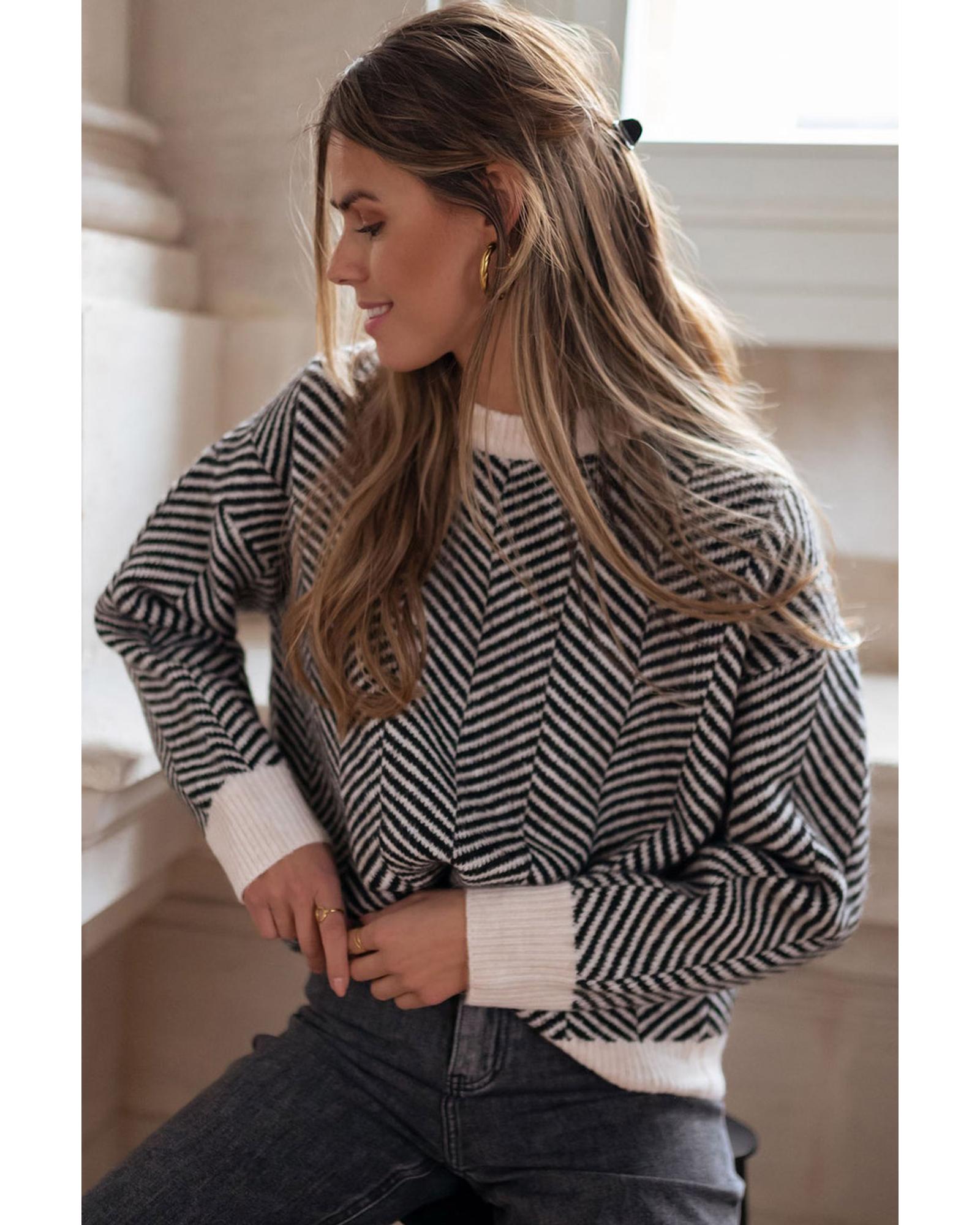 V539-AZEXDC2724829-P2-L-202508280730-07 Black Contrast Edge Crew Neck Drop Shoulder Sweater - L - Image 8