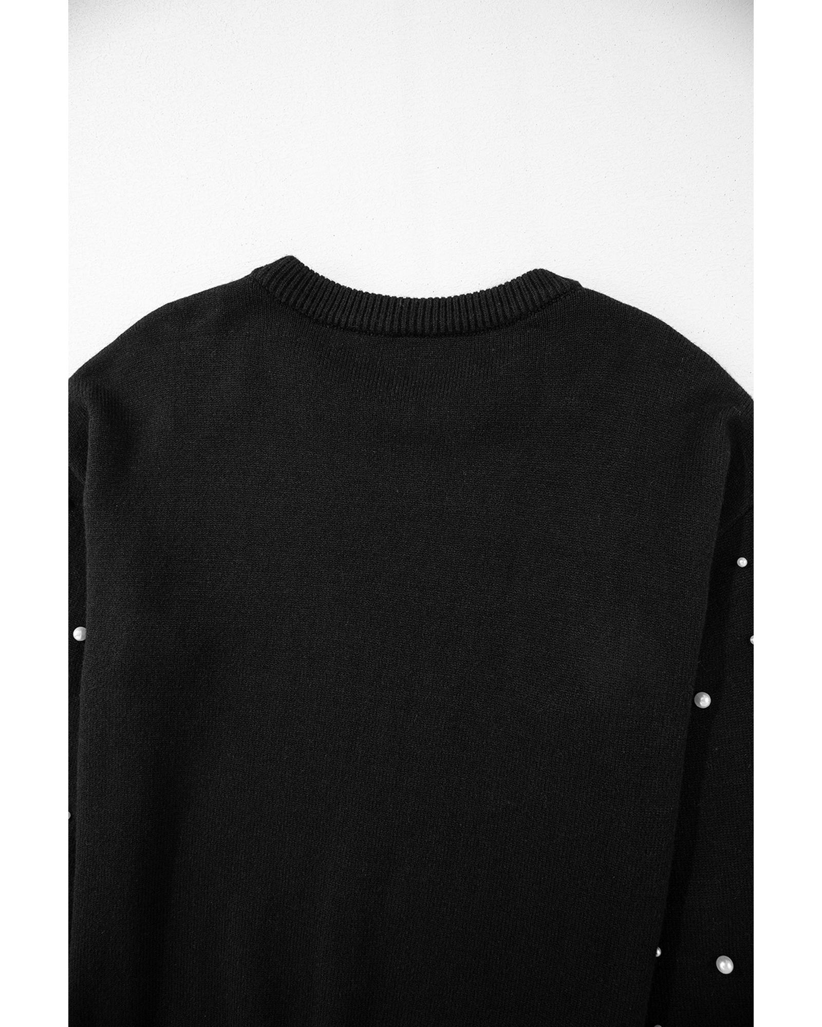 V539-AZEXDC2725140-P2-XL-202508281510-01 Black Pearled Drop Shoulder Round Neck Sweater - XL - Image 2