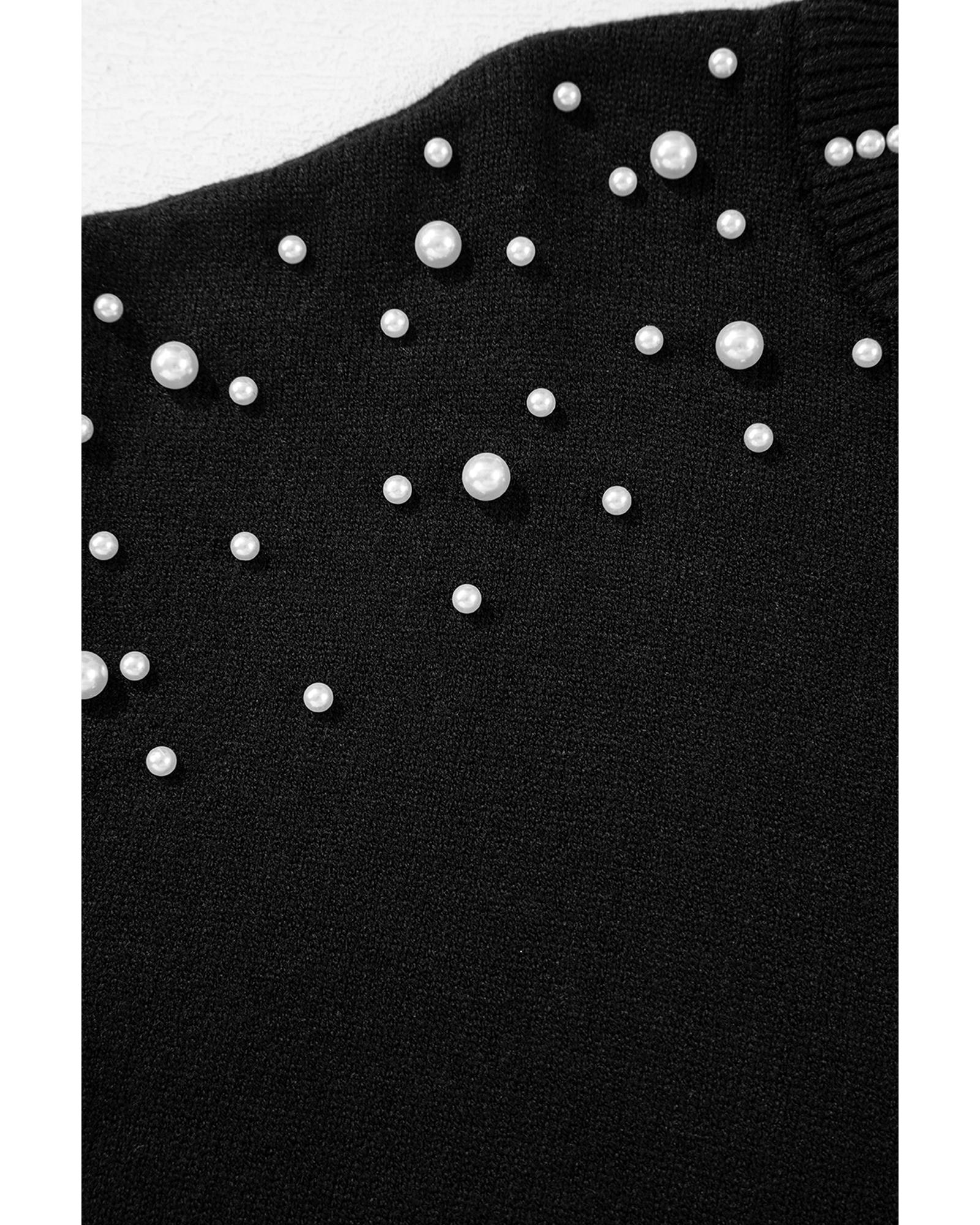 V539-AZEXDC2725140-P2-XL-202508281510-02 Black Pearled Drop Shoulder Round Neck Sweater - XL - Image 3