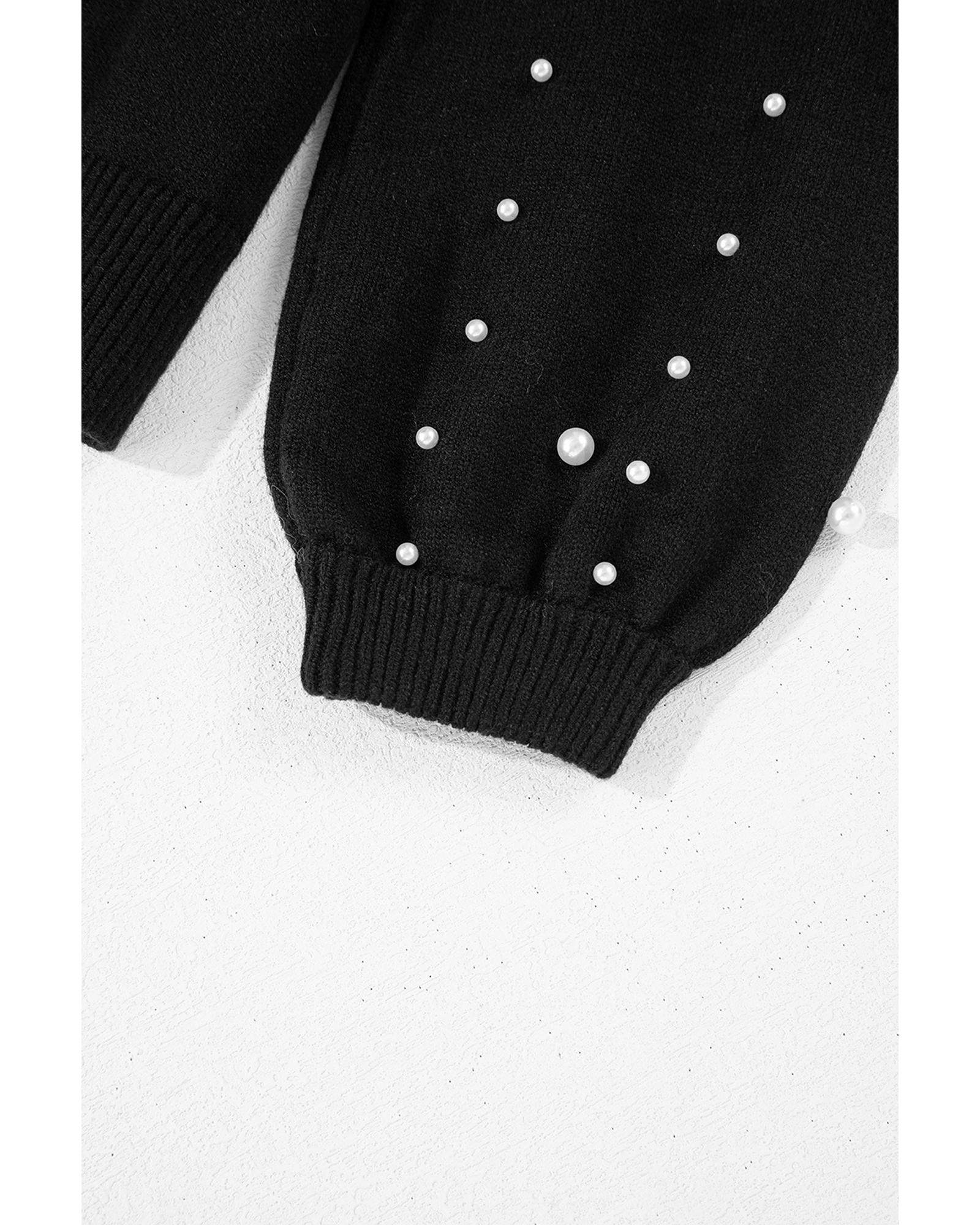 V539-AZEXDC2725140-P2-XL-202508281510-03 Black Pearled Drop Shoulder Round Neck Sweater - XL - Image 4