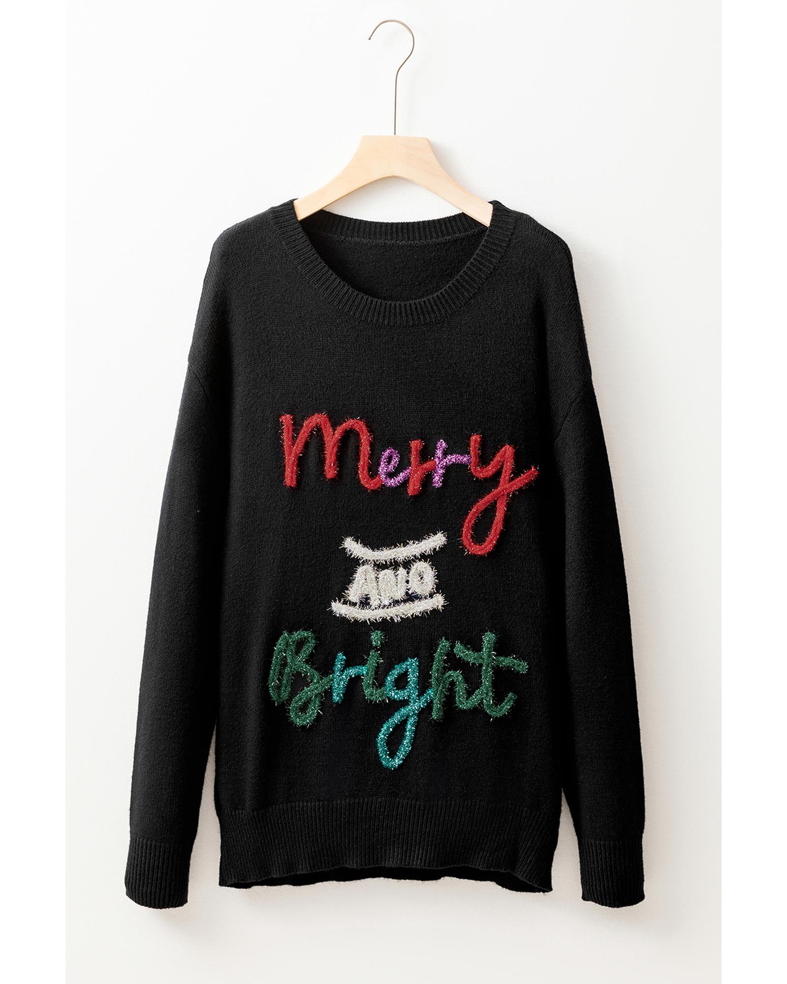 V539-AZEXDC2725249-P2-L-202508291345-06 Black Tinsel Merry and Bright Graphic Christmas Sweater - L - Image 7