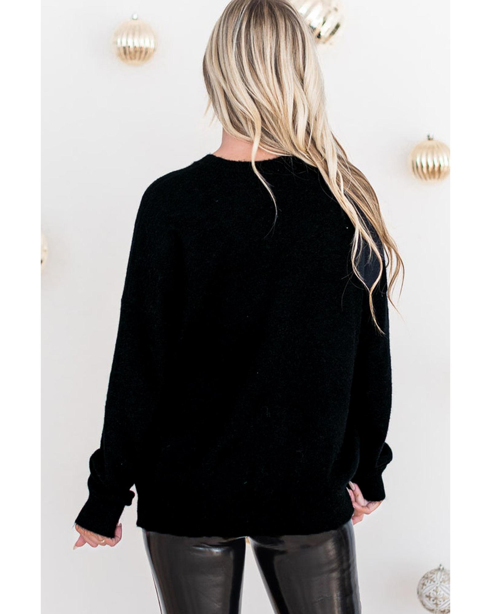 V539-AZEXDC2725249-P2-S-202506140137-01 Black Tinsel Merry and Bright Graphic Christmas Sweater - S - Image 2