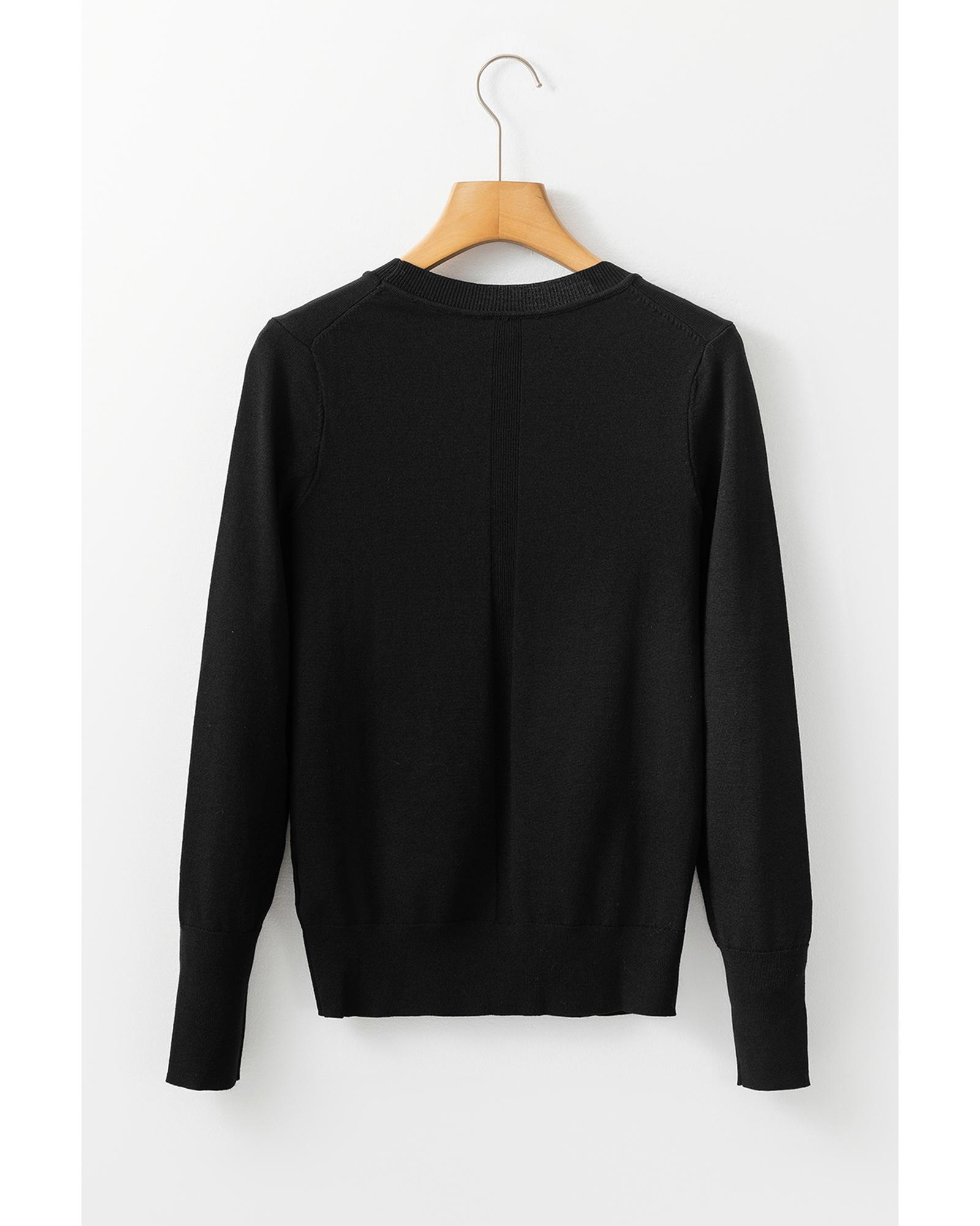 V539-AZEXDC2725474-P2-S-202506132310-03 Black Solid Color Slim Fit Lightweight Crew Neck Sweater - S - Image 4