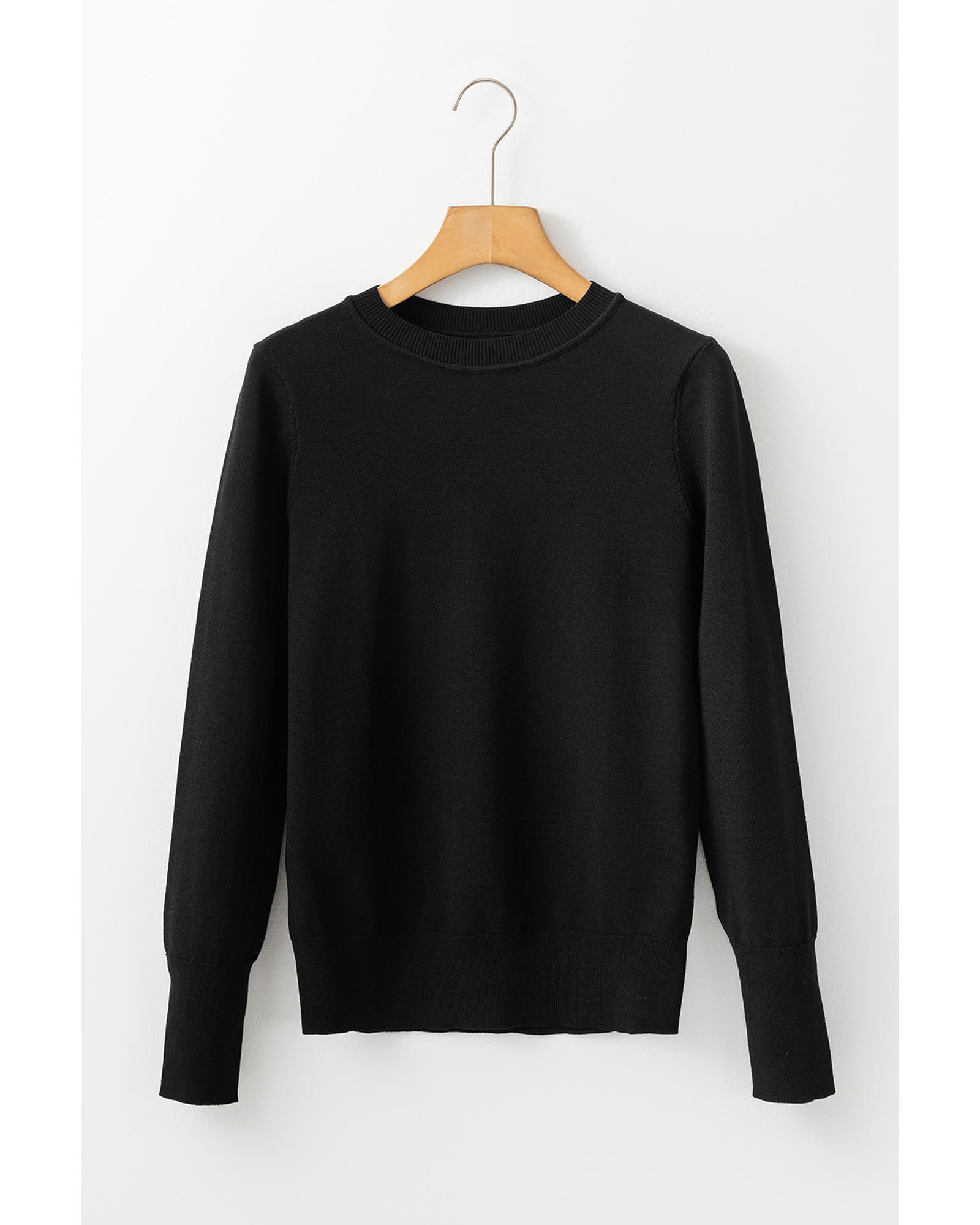 V539-AZEXDC2725474-P2-XL-202508291705-04 Black Solid Color Slim Fit Lightweight Crew Neck Sweater - XL - Image 5