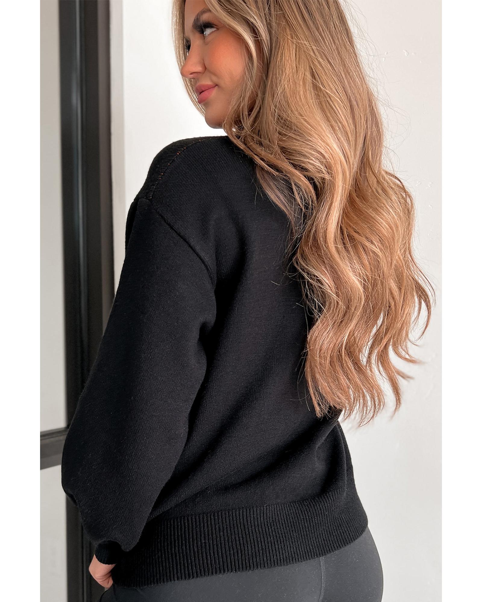 V539-AZEXDC2725572-P2-L-202508281320-03 Black Halloween Pumpkin Face Pattern Drop Shoulder Sweater - L - Image 4