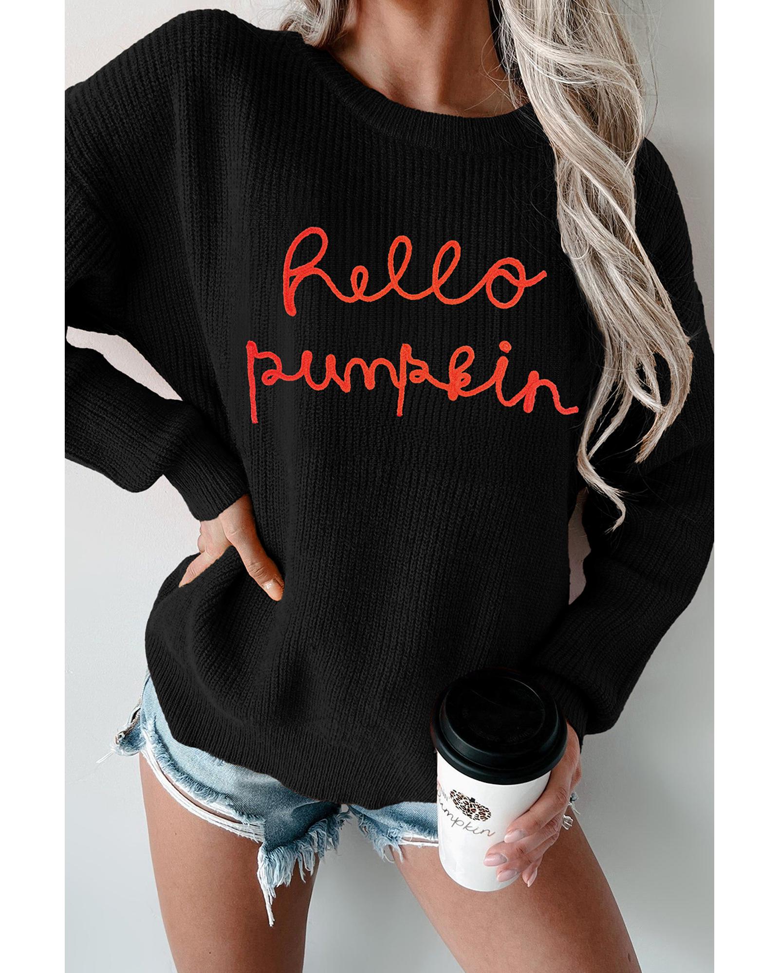 V539-AZEXDC2725576-P2-S-202506140015-03 Black Hello Pumpkin Graphic Sweater - S - Image 4