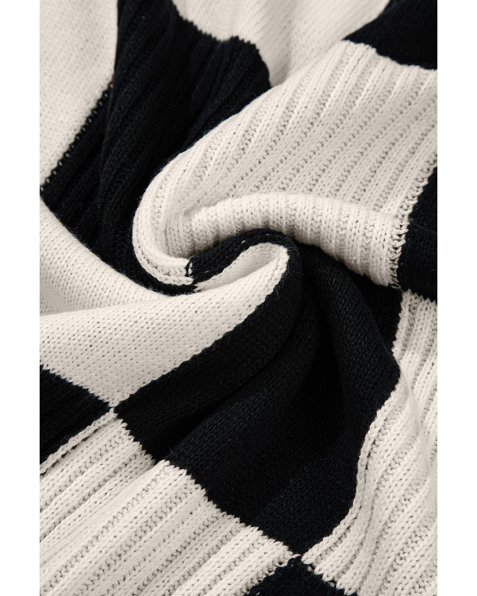 V539-AZEXDC2725991-P222-XL-202508280806-03 Black Checkered Color Block Crew Neck Short Sleeve Sweater - XL - Image 4