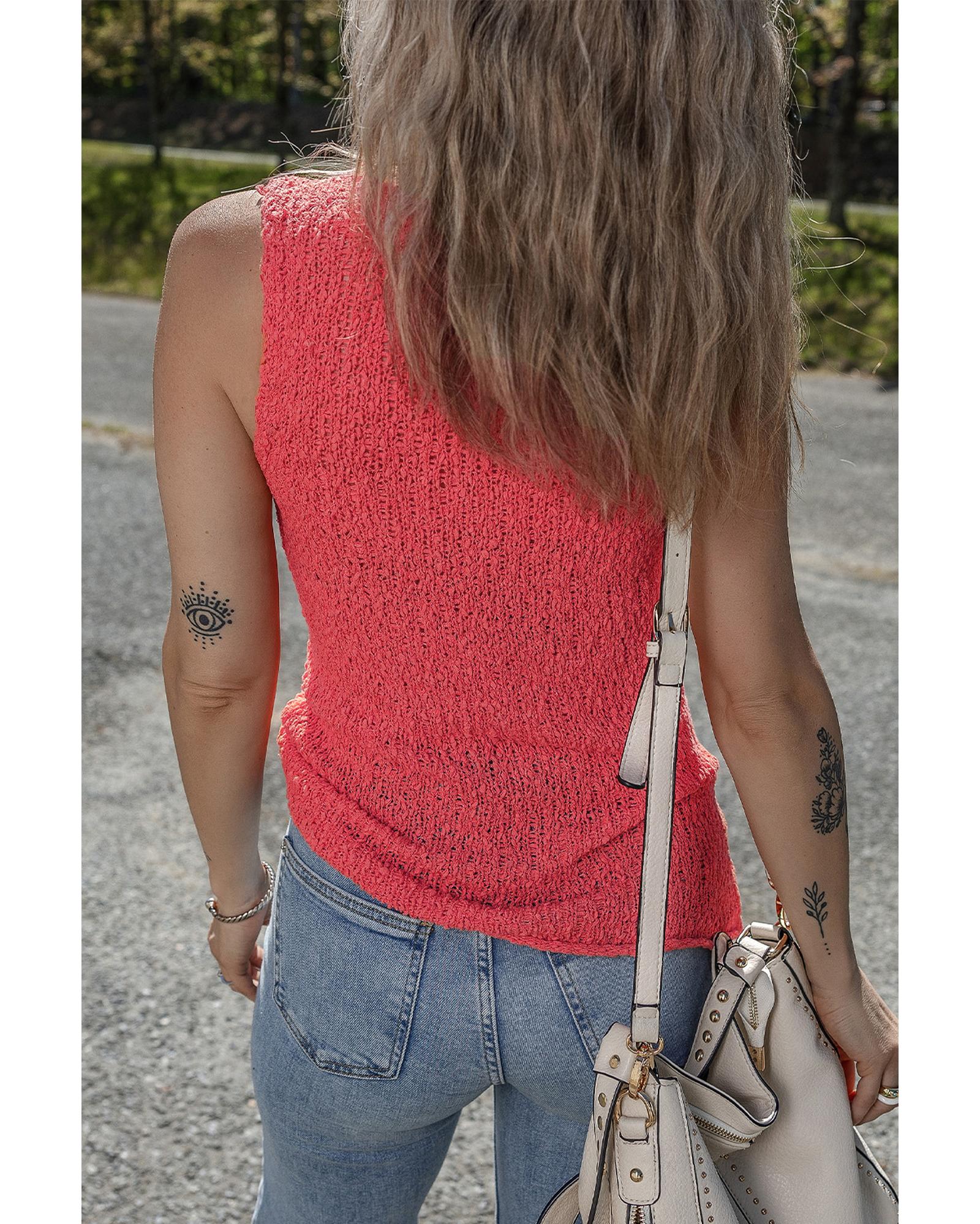 Flamingo Textured Knit U Neck Slim Fit Sweater Vest - S