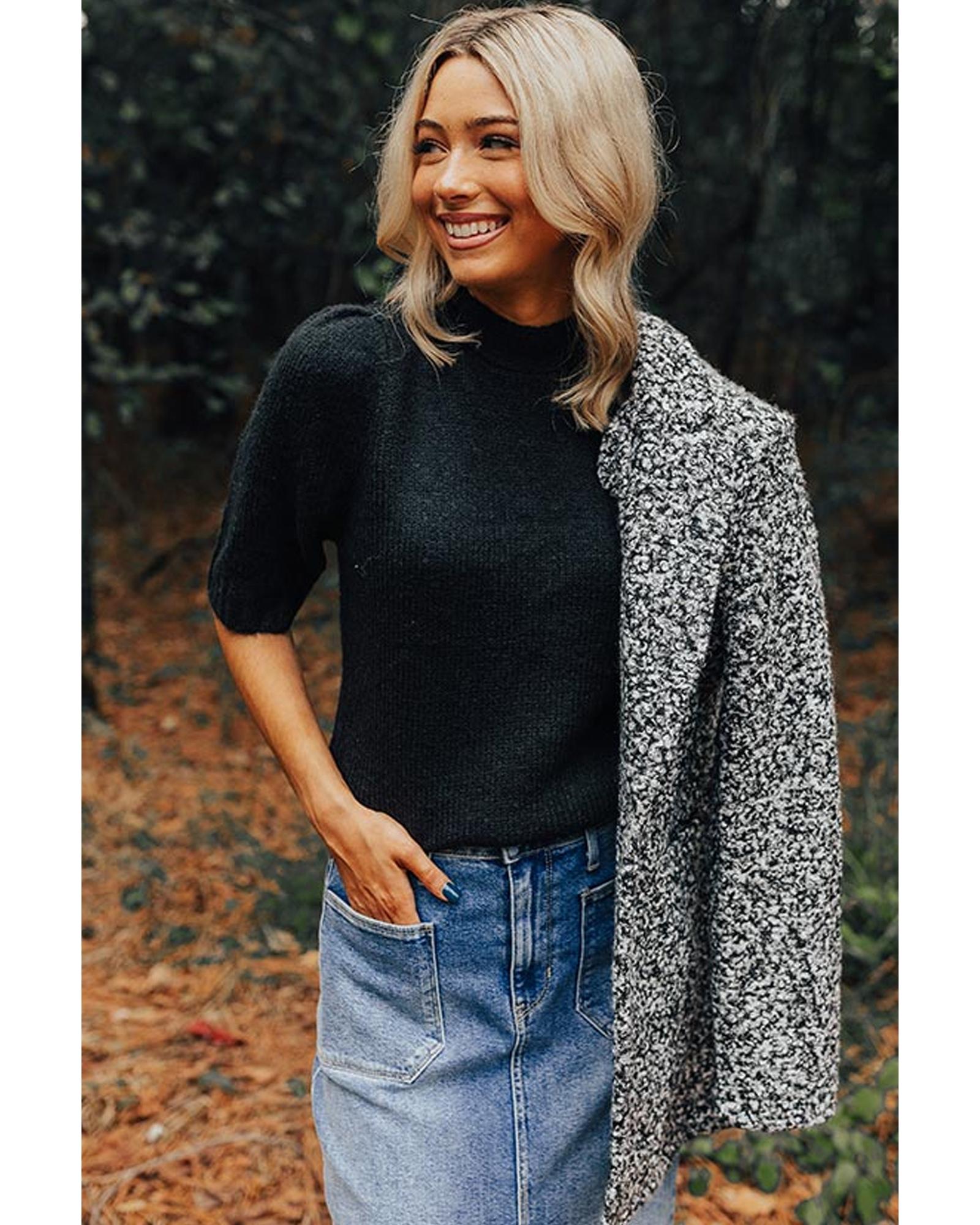 V539-AZEXDC277344-P2-L-202508281200-05 Black Knotted Keyhole Nape Short Sleeve Knit Sweater - L - Image 6