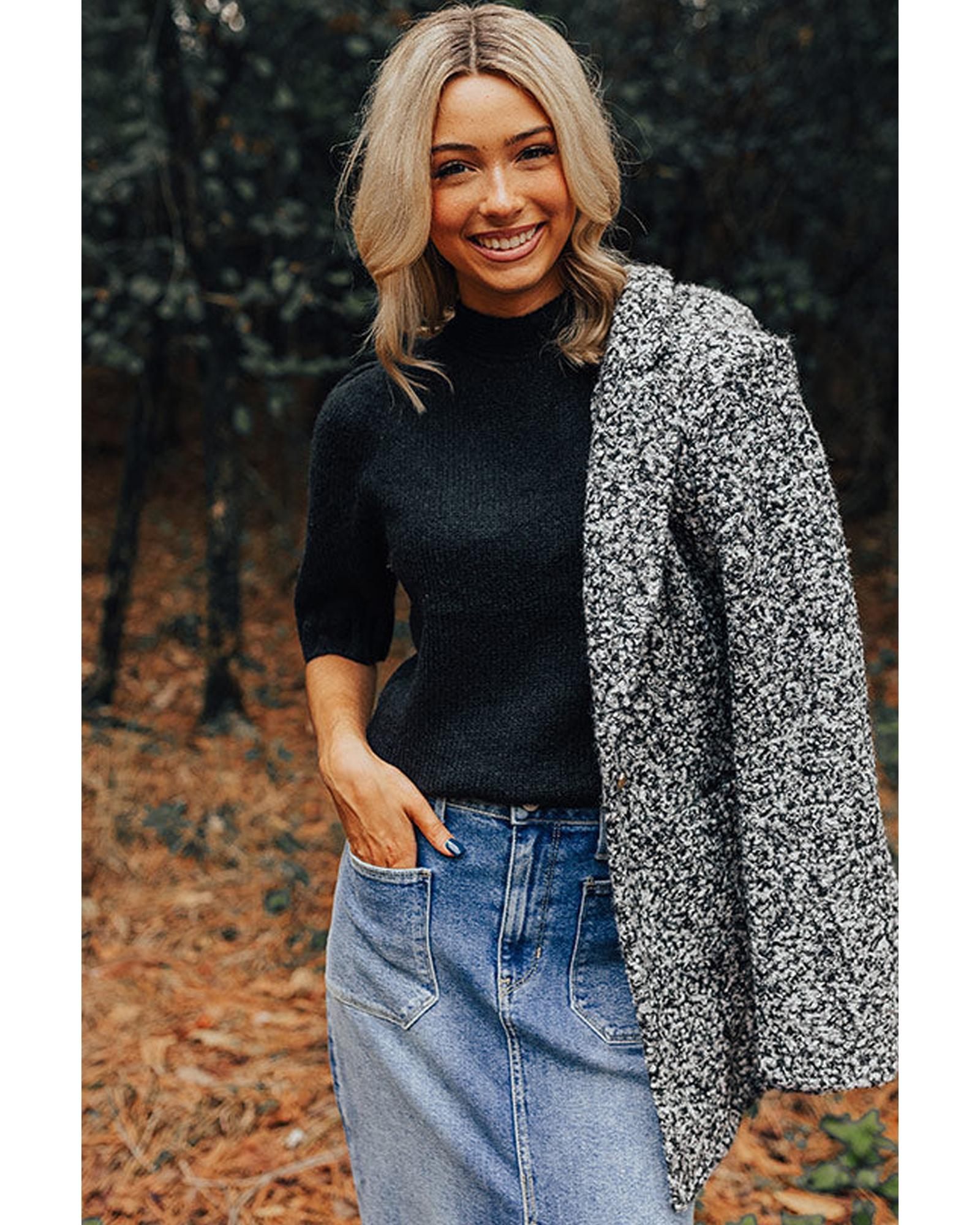 V539-AZEXDC277344-P2-S-202506140940-01 Black Knotted Keyhole Nape Short Sleeve Knit Sweater - S - Image 2