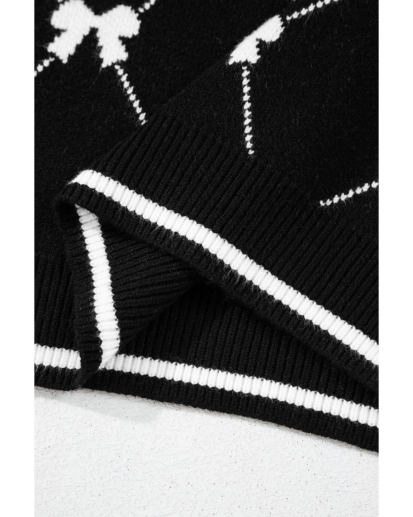 V539-AZEXDC277528-P10222-L-202508291455-07 Black Preppy Vibes Bow Print Zipped Collar Sweater Tee - L - Image 8