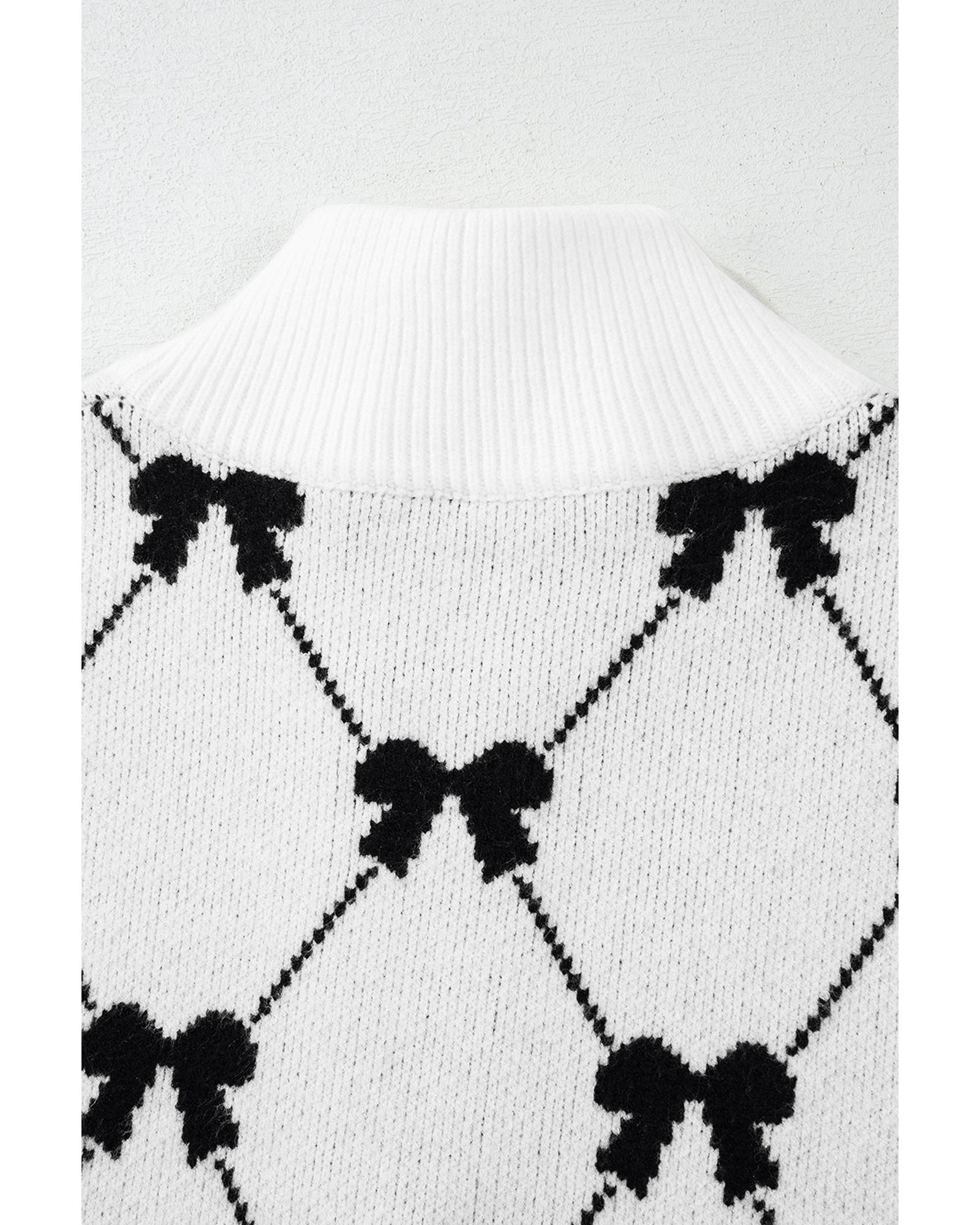 V539-AZEXDC277528-P222-L-202508292035-07 Black Preppy Vibes Bow Print Zipped Collar Sweater Tee - L - Image 8