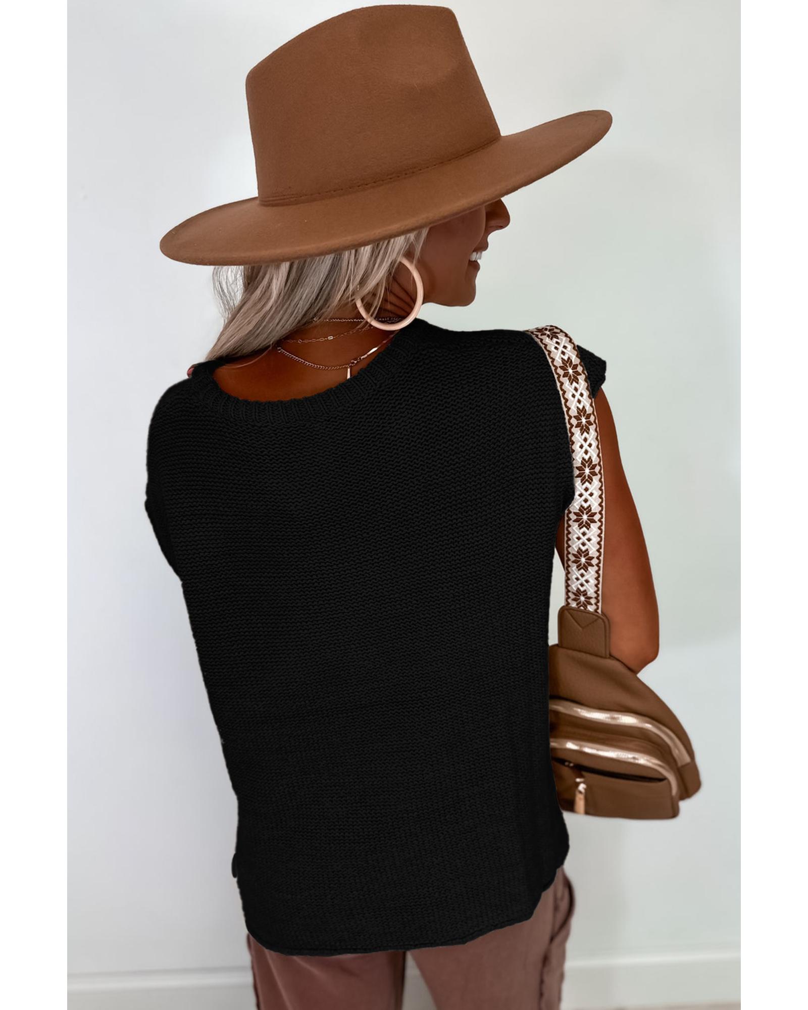 V539-AZEXDC277740-P2-XL-202508290030-01 Black Solid Color Sweater Tee with Side Slits - XL - Image 2