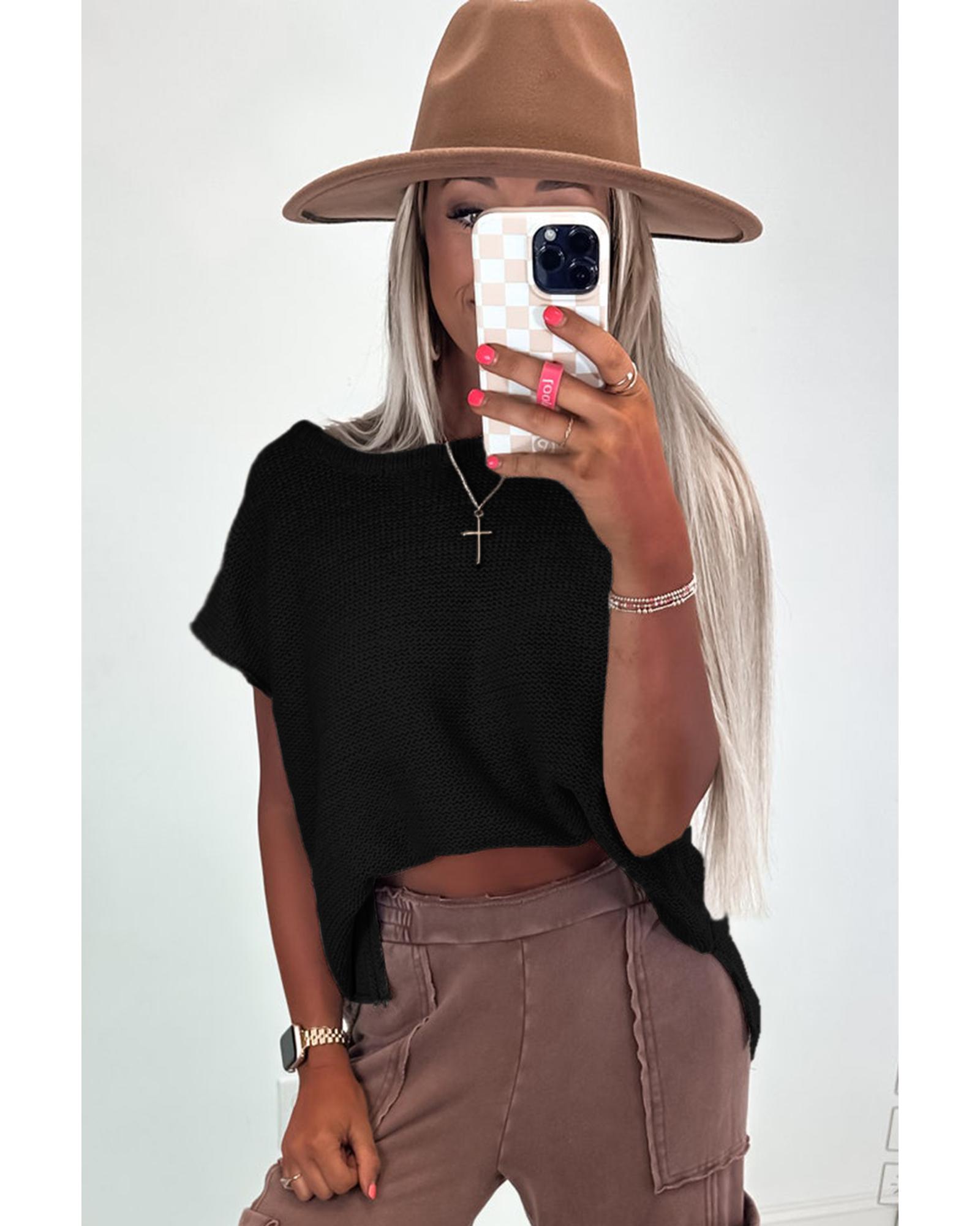 V539-AZEXDC277740-P2-XL-202508290030-03 Black Solid Color Sweater Tee with Side Slits - XL - Image 4