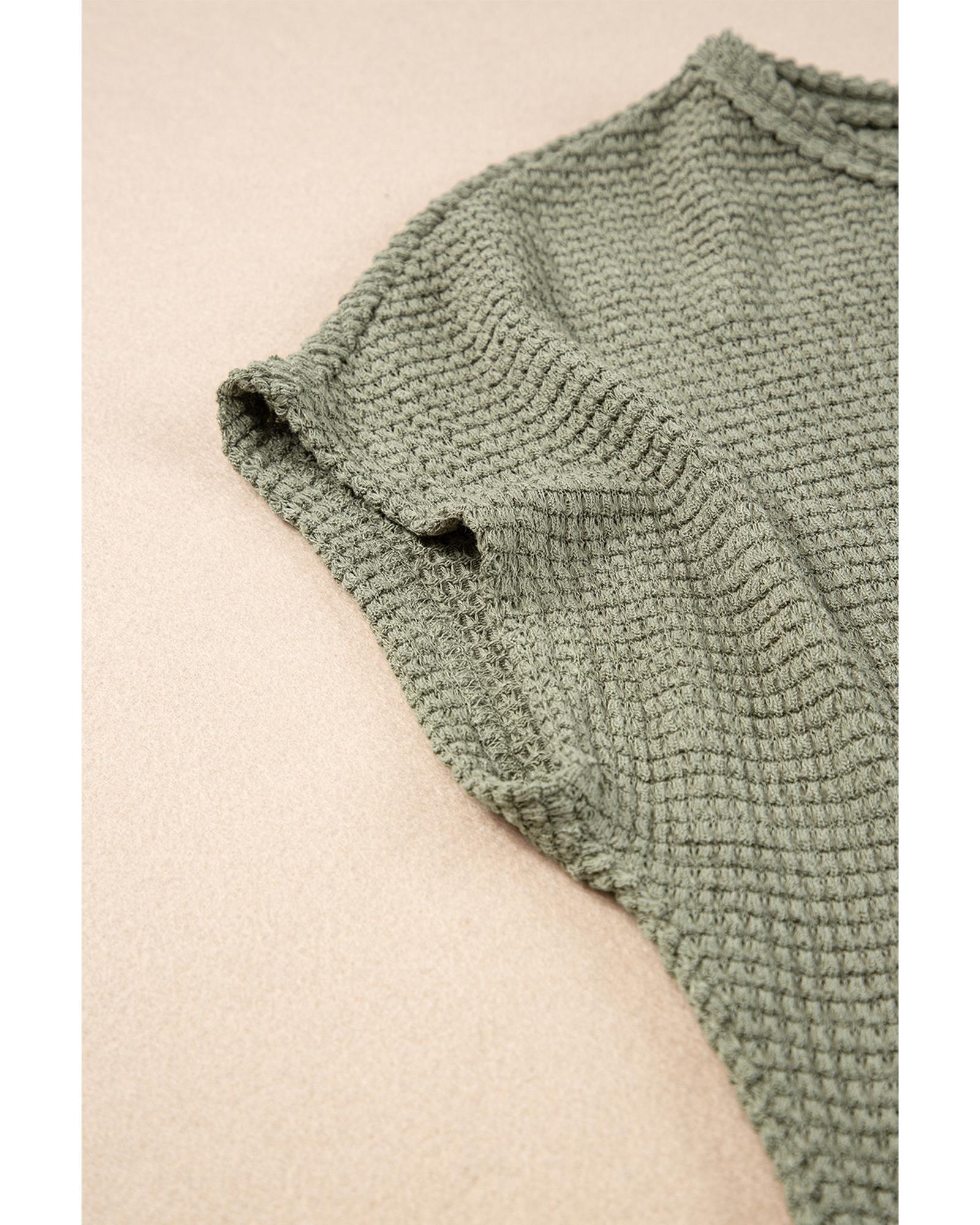 V539-AZEXDC6119256-P609-M-202508300020-06 Jungle Green Waffle Texture Curved Hem Side Slit T-shirt Dress - M - Image 7