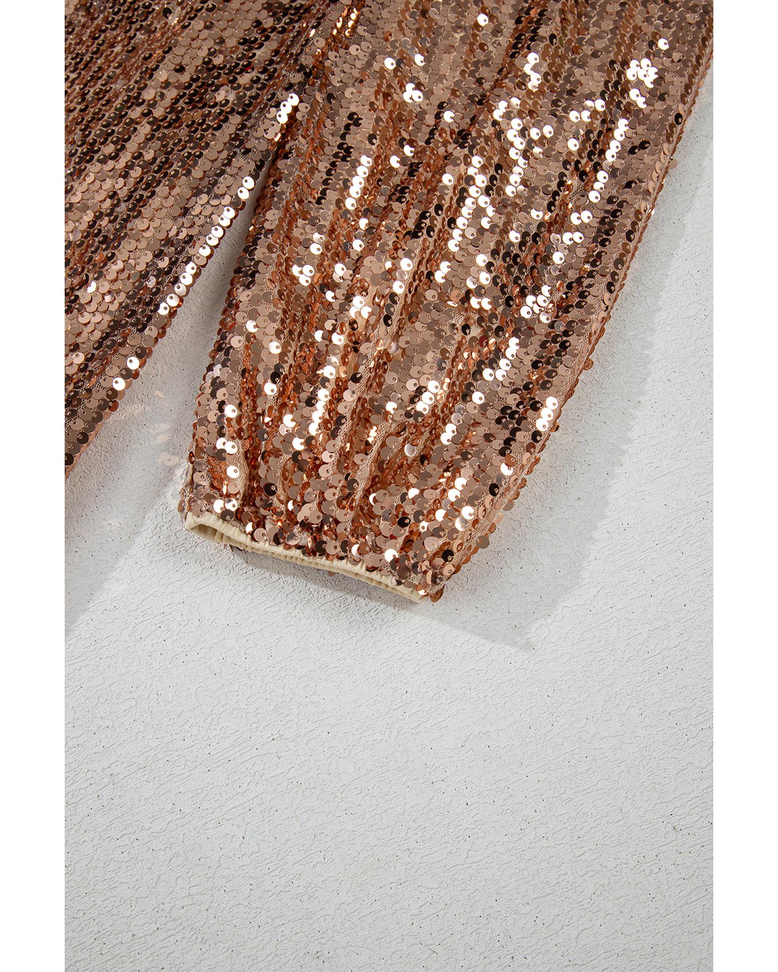 V539-AZEXDC6121637-P12-XL-202508281225-01 Gold Sequined Long Sleeve Cutout Back Mini Dress - XL - Image 2