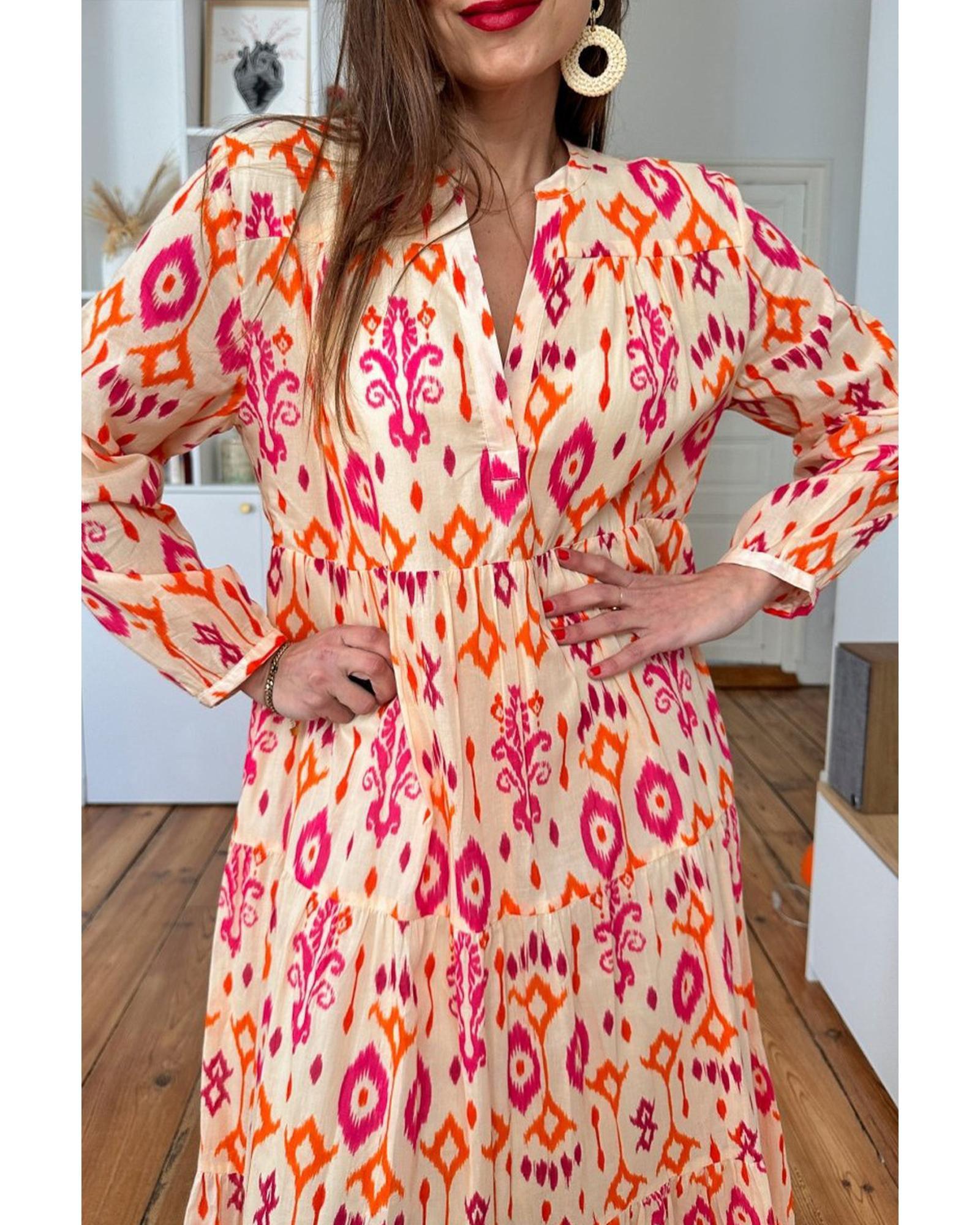 V539-AZEXDC6121651-P1420-S-202506141932-00 Orange Western Abstract Geometric Printed Maxi Dress - S - Image 1