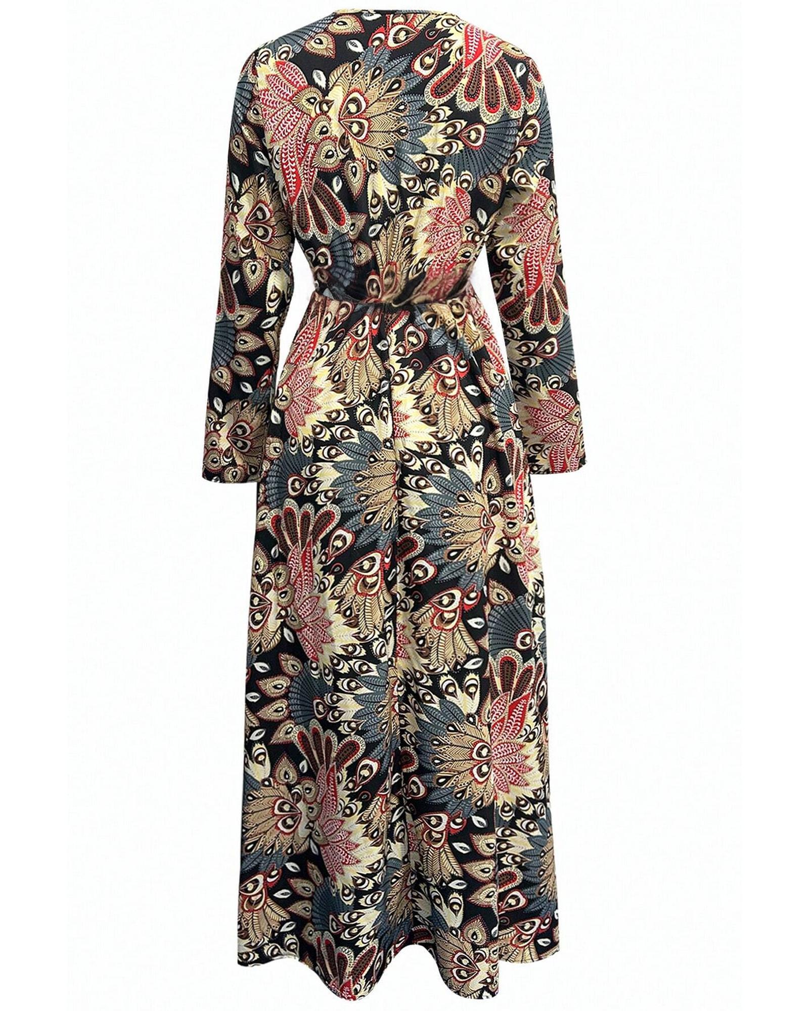 V539-AZEXDC6121679-P220-S-202506141937-00 Black Floral Print V Neck Wrap High Waist Maxi Dress - S - Image 1