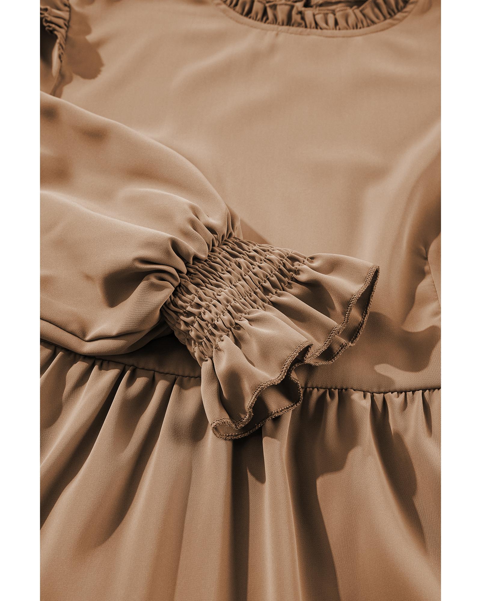 V539-AZEXDC6121805-P4016-M-202508300215-00 Light French Beige Frilled Collar Ruffled Shoulder Tiered Dress - M - Image 1