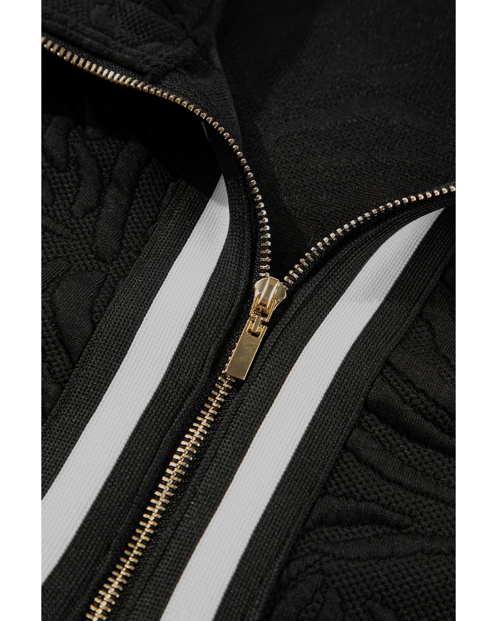 V539-AZEXDC6122011-P2-S-202506141727-00 Black Jacquard Textured Quarter Zipper Shift Mini Dress - S - Image 1