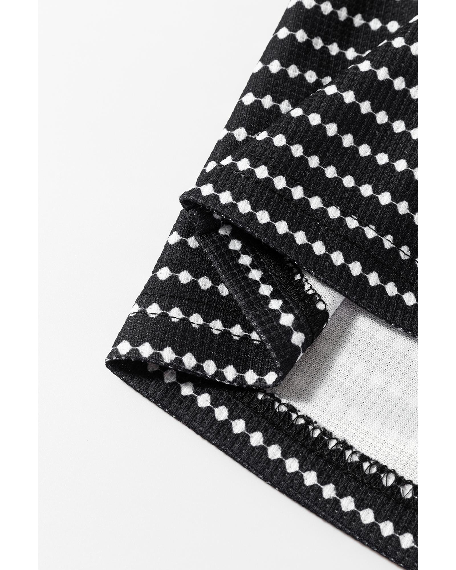 V539-AZEXDC6122267-P2-L-202508311315-00 Black Striped V Neck Long Puff Sleeve Shift Dress - L - Image 1