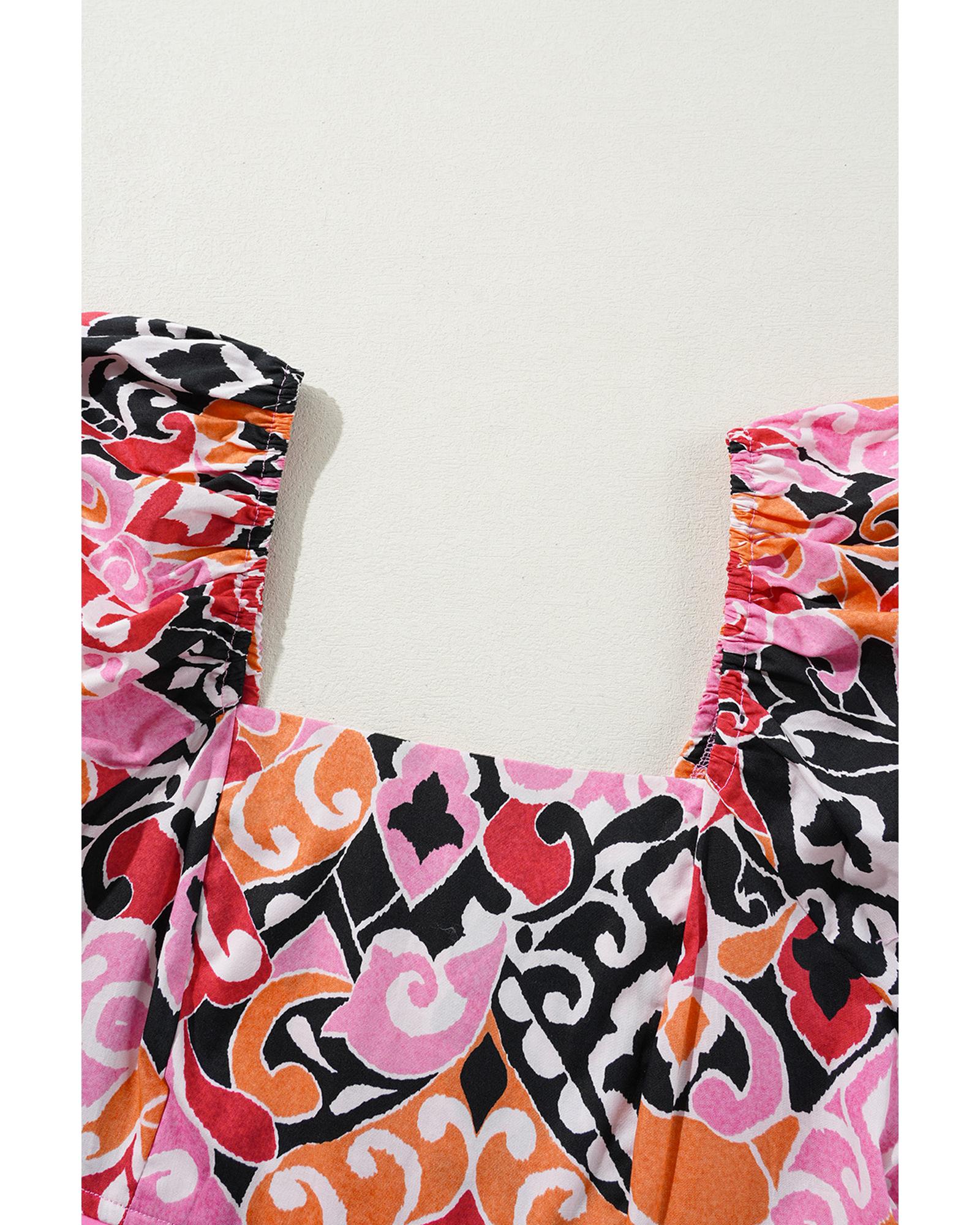 V539-AZEXDC6122353-P1020-M-202508311020-00 Pink Bohemian Square Neck Puff Sleeve Mini Dress - M - Image 1