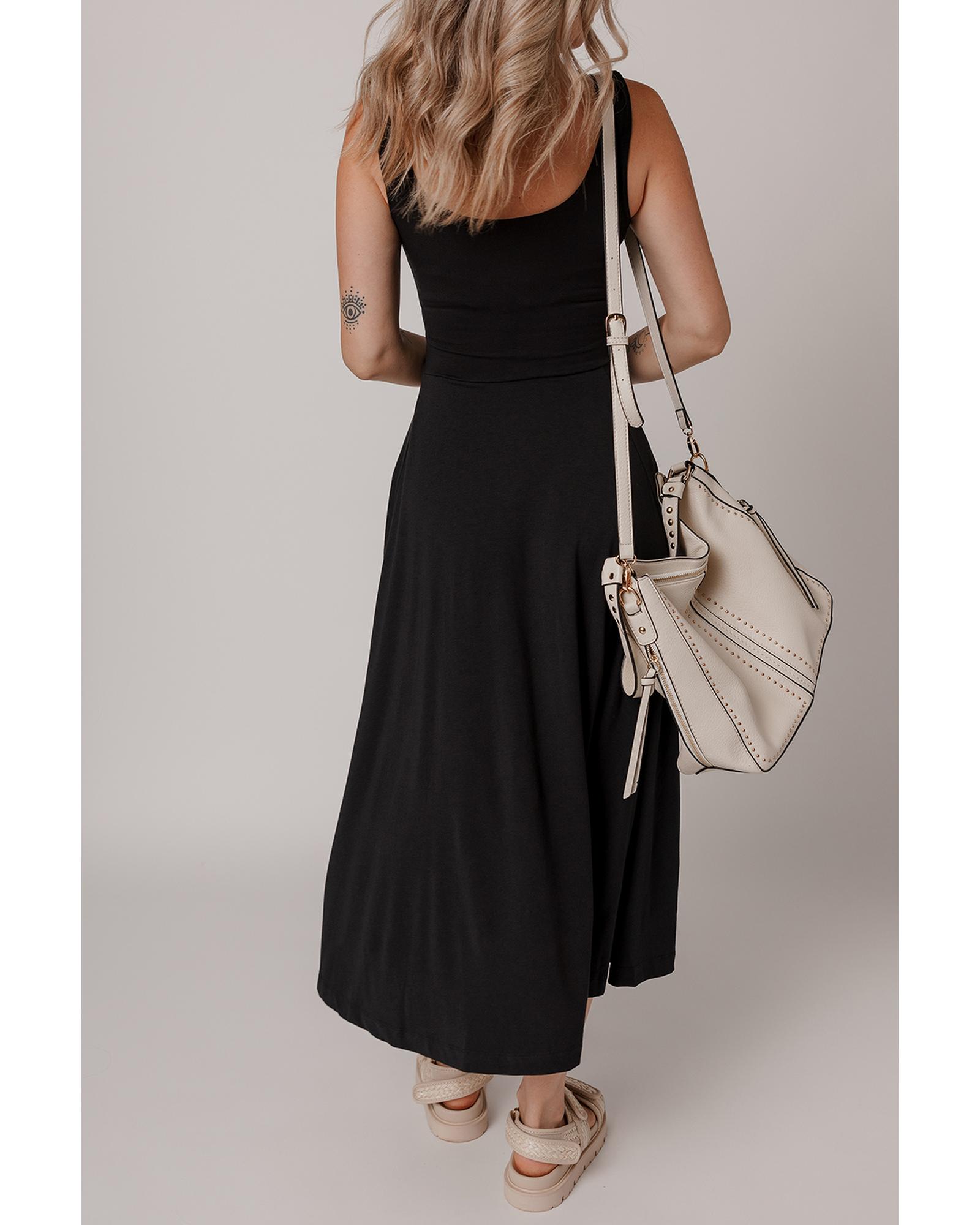 V539-AZEXDC6122365-P2-L-202508310350-00 Black Sleeveless Scoop Neck Flared Split Midi Dress - L - Image 1