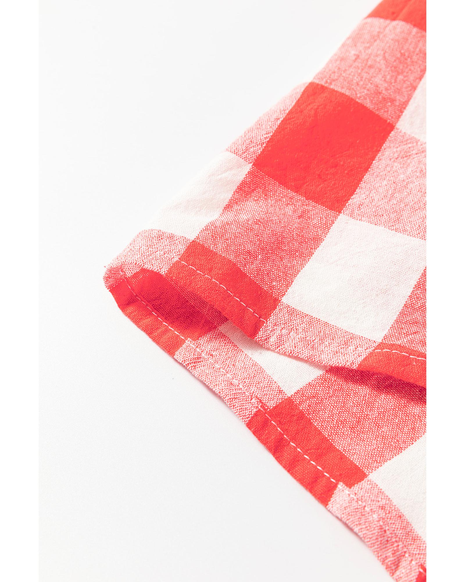 V539-AZEXDC6122482-P10-L-202508310325-00 Pink Oversized Plaid Puff Sleeve Round Hem Shirt Dress - L - Image 1