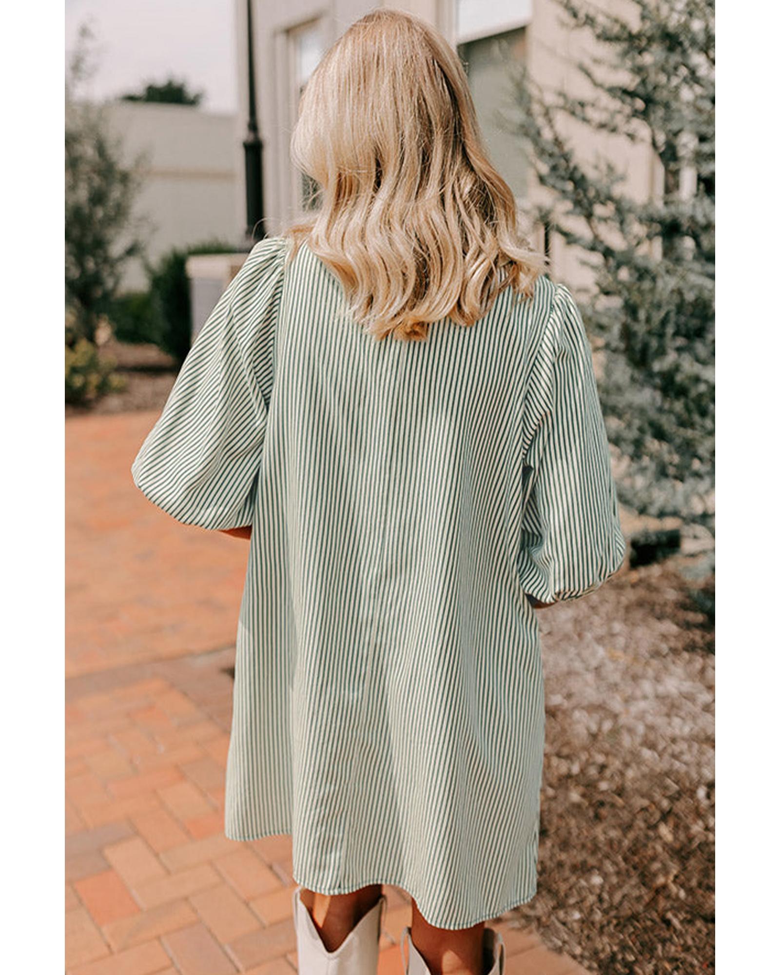 V539-AZEXDC6123183-P920-L-202508301105-00 Green Patch Pockets Button Down Short Puff Sleeve Dress - L - Image 1