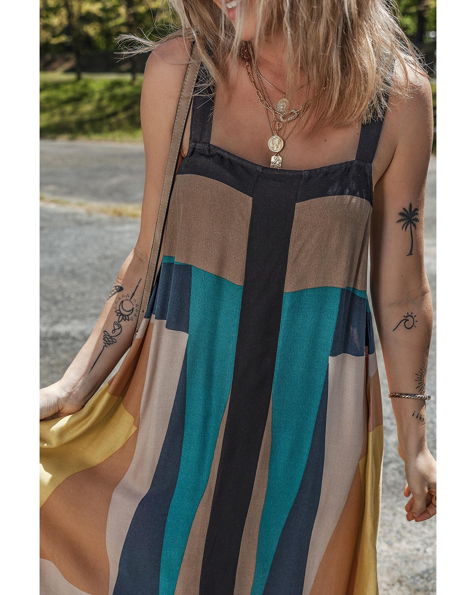 V539-AZEXDC6123299-P1720-M-202508301430-04 Brown Retro Geometric Printed Y Back Sleeveless Dress - M - Image 5