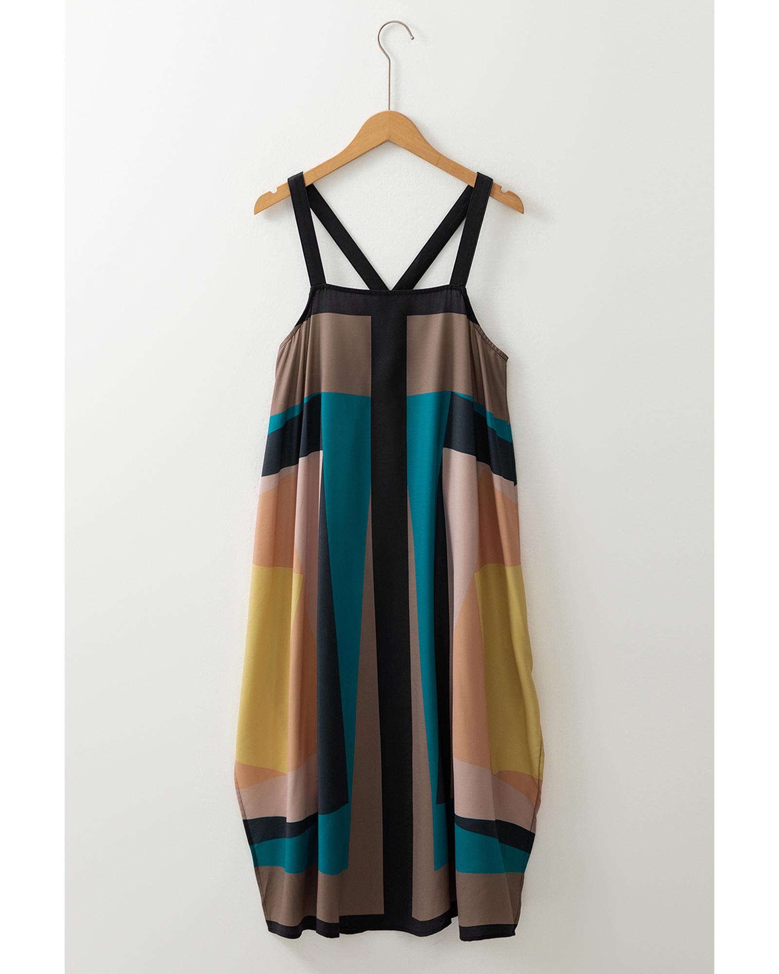 V539-AZEXDC6123299-P1720-M-202508301430-06 Brown Retro Geometric Printed Y Back Sleeveless Dress - M - Image 7