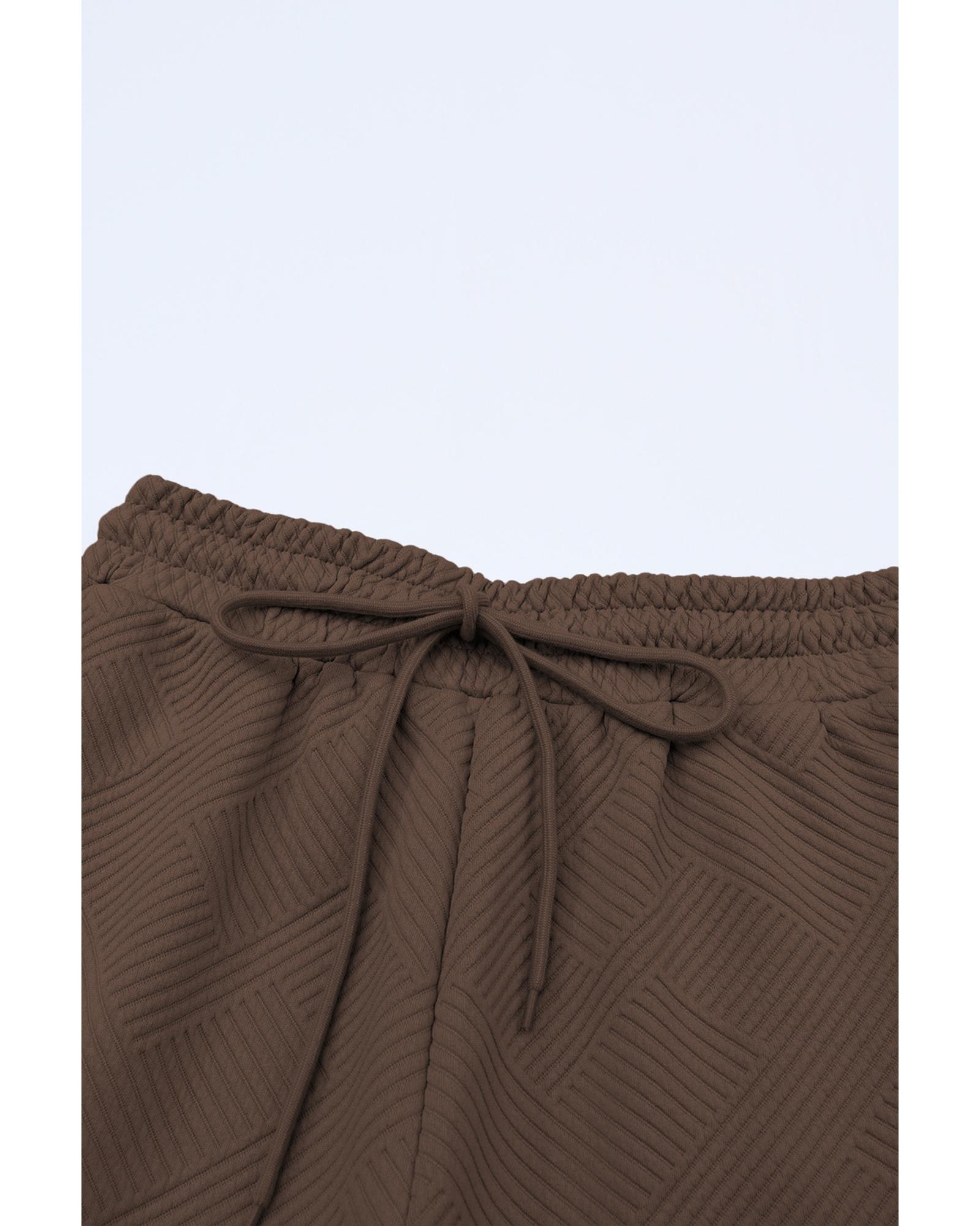 V539-AZEXDC625264-17-2XL-202508280610-04 Brown Textured Loose Fit T Shirt and Drawstring Pants Set - 2XL - Image 5