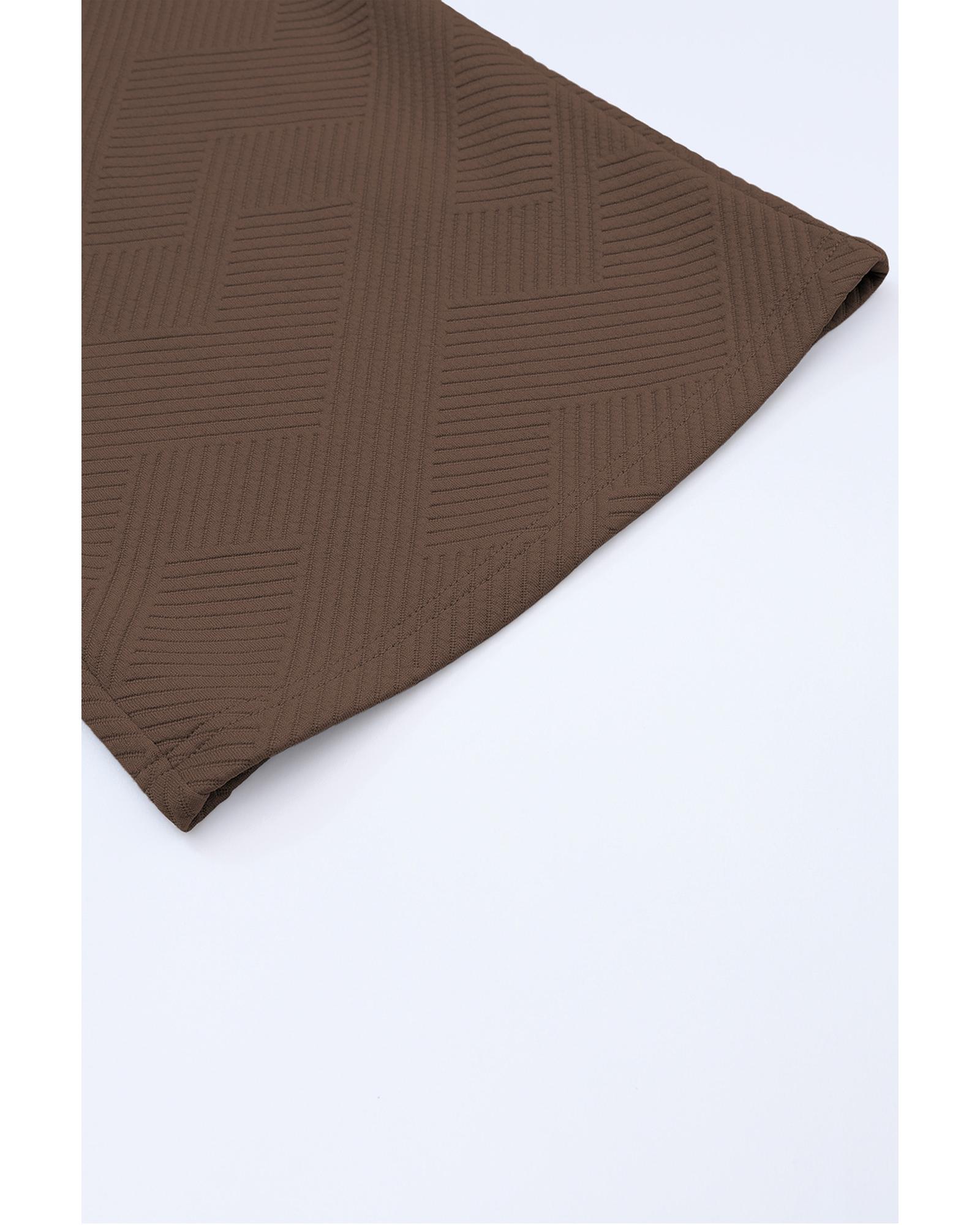 V539-AZEXDC625264-17-S-202506142221-03 Brown Textured Loose Fit T Shirt and Drawstring Pants Set - S - Image 4