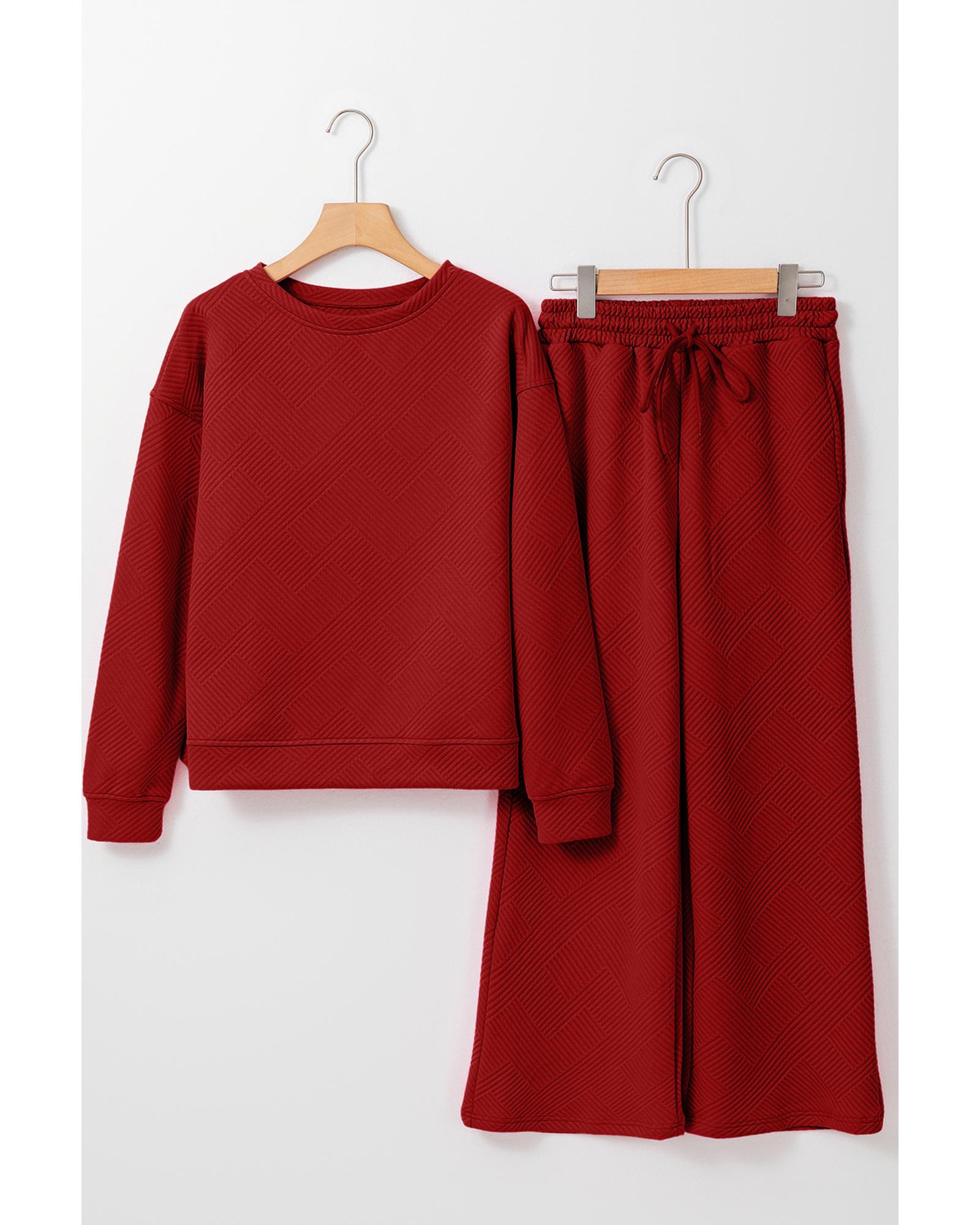 V539-AZEXDC625266-P403-2XL-202508302325-00 Red Dahlia Ultra Loose Textured 2pcs Slouchy Outfit - 2XL - Image 1