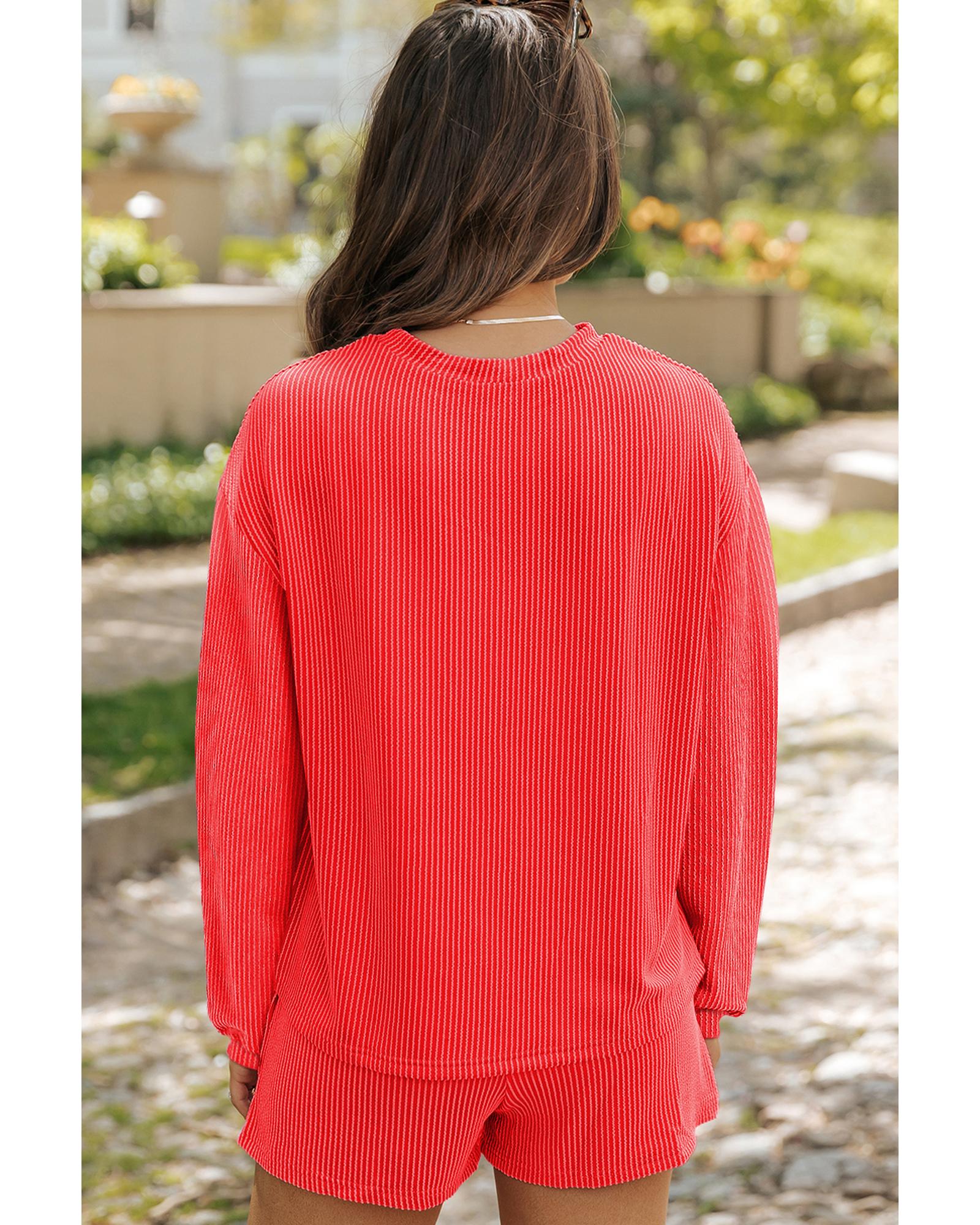 V539-AZEXDC626941-P5014-XL-202508301350-00 Gold Flame Shiny Father Christmas Corded Long Sleeve Top and Shorts Set - XL - Image 1