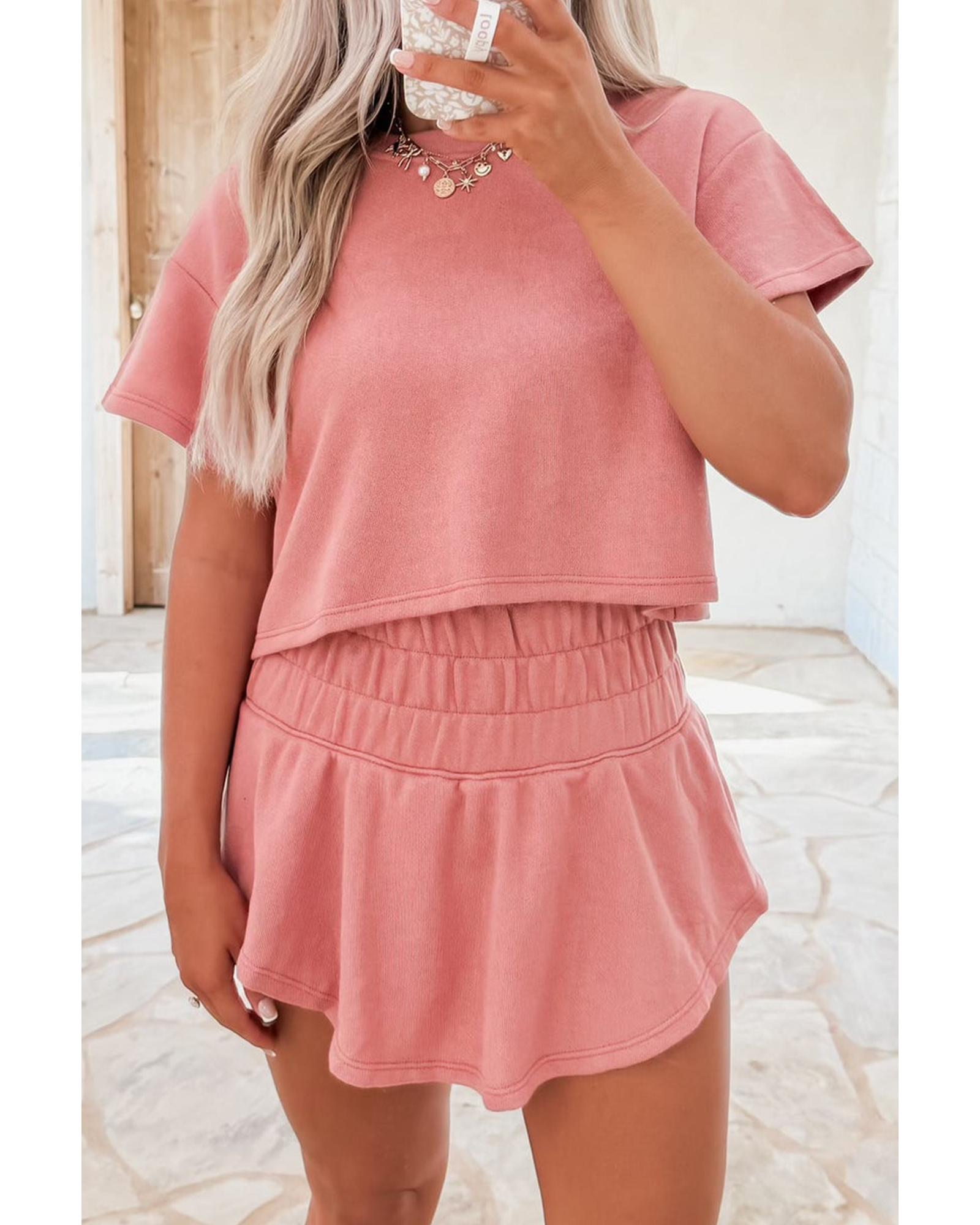 V539-AZEXDC627060-P1510-XL-202508301710-00 Blossom 2pcs Cropped Tee and Ruffle High Waist Skort Set - XL - Image 1
