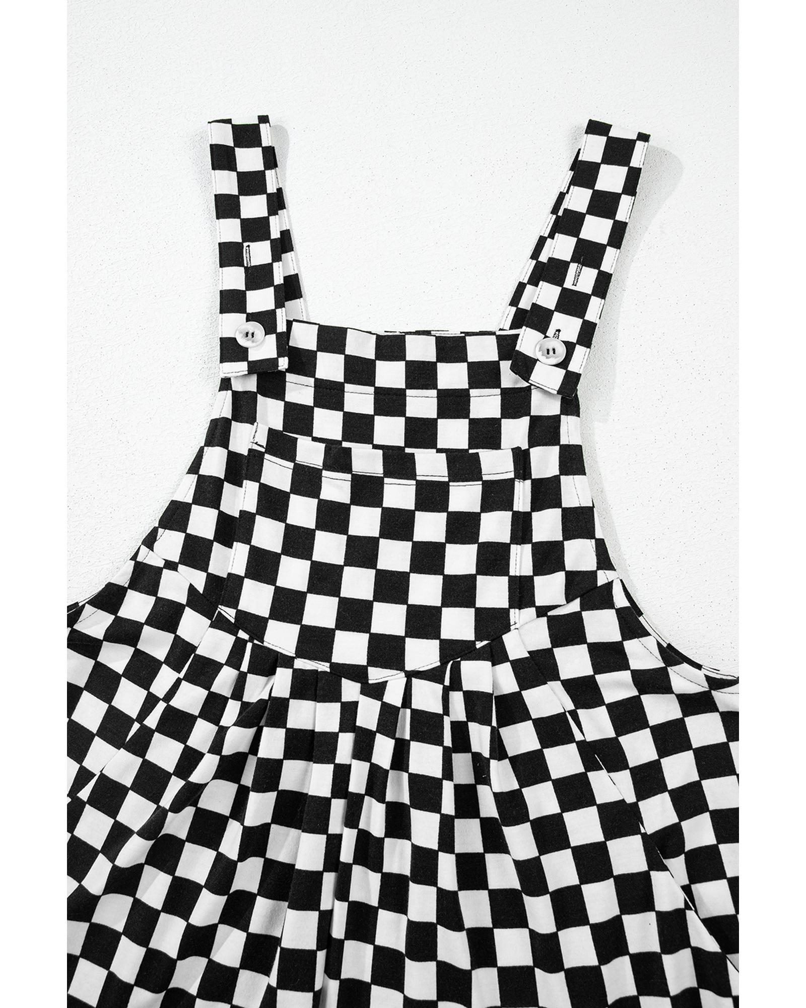 V539-AZEXDC6413851-P220-S-202506150637-00 Black Checkered Print Pocketed Wide Leg Jumpsuit - S - Image 1