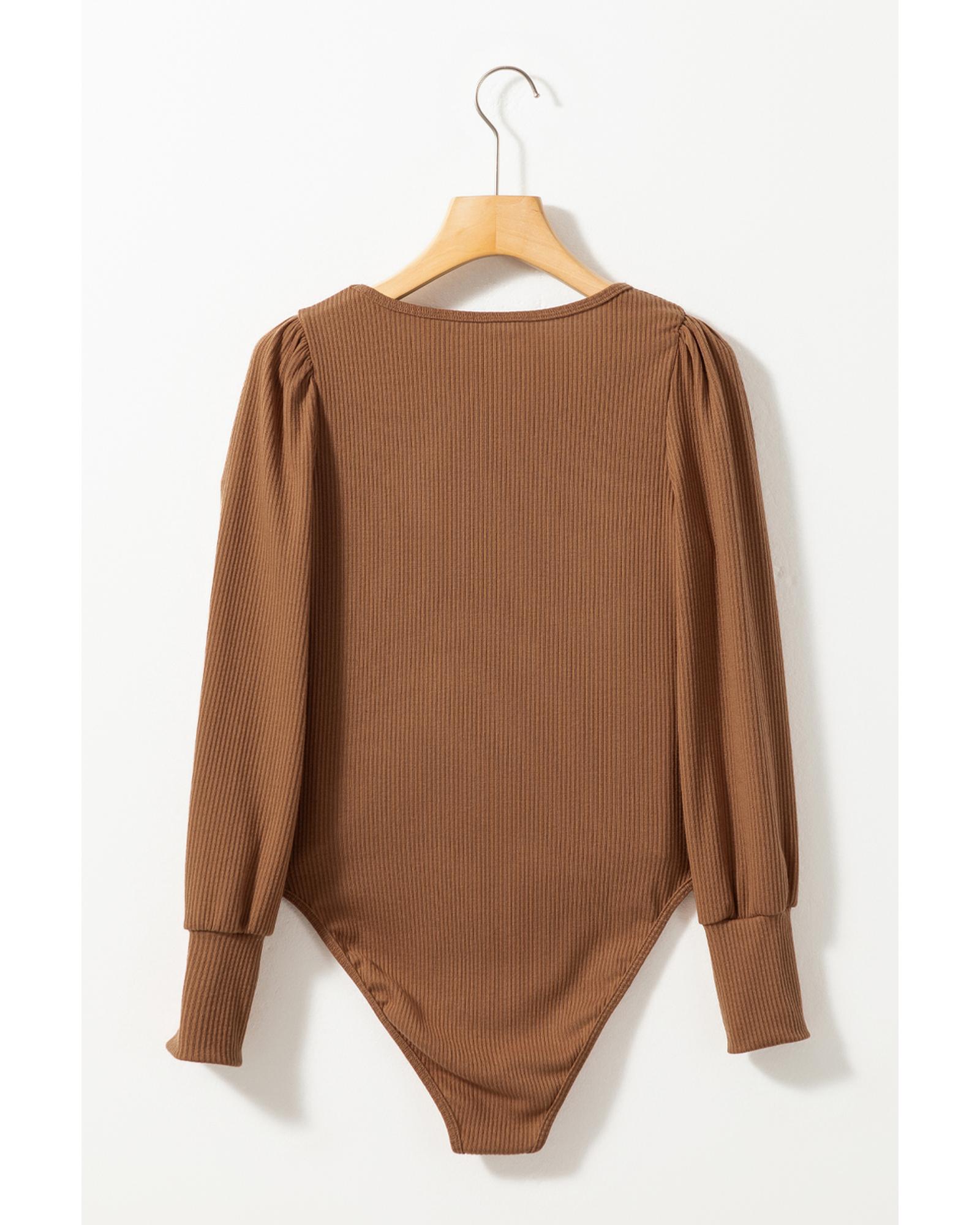 V539-AZEXDC6421538-17-XL-202508281515-01 Brown Ribbed Balloon Sleeve Bodysuit - XL - Image 8